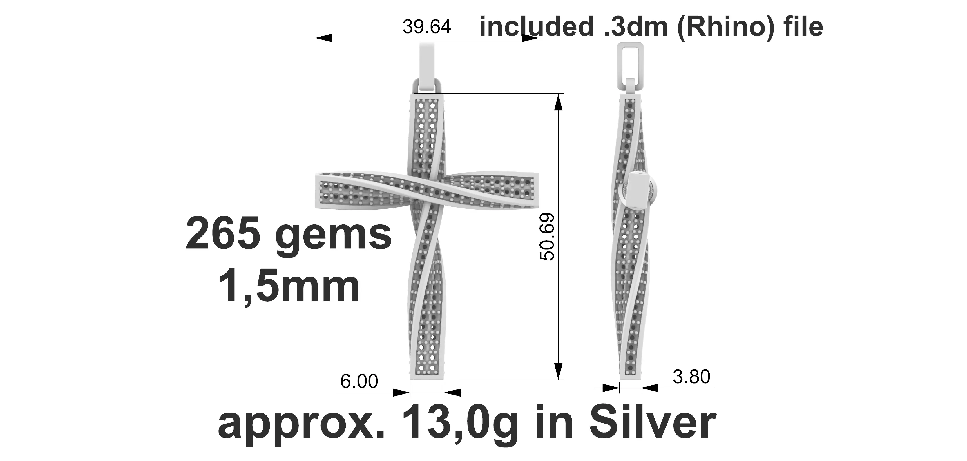Twisted Cross With Gemstones - 3D print model_2