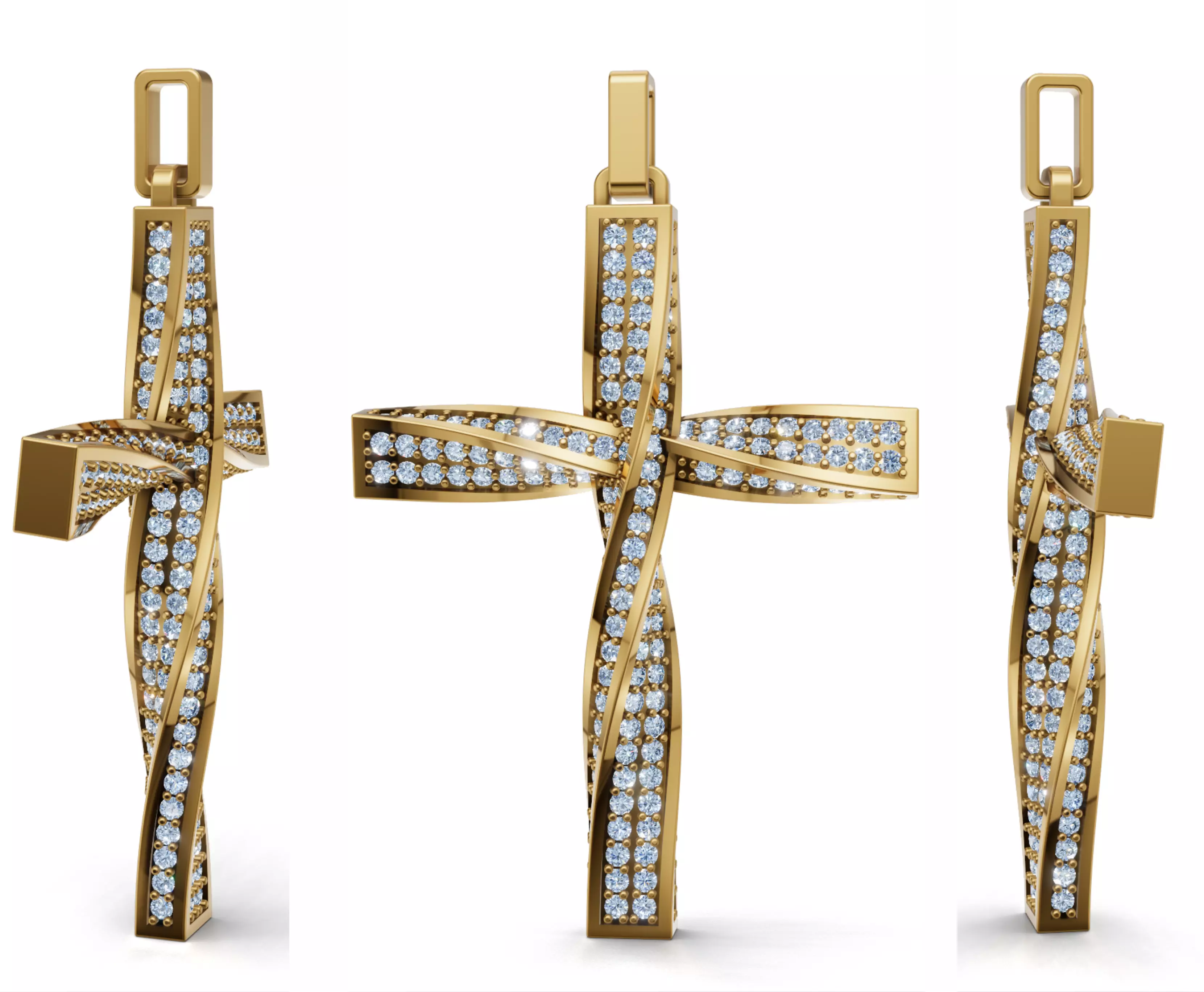 Twisted Cross With Gemstones - 3D print model_0
