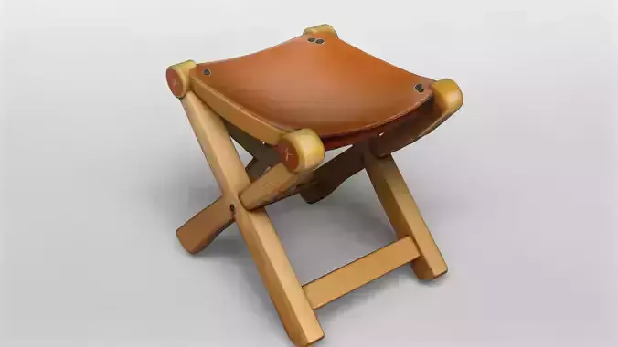 Modern Wooden Folding Stool with Leather Seat