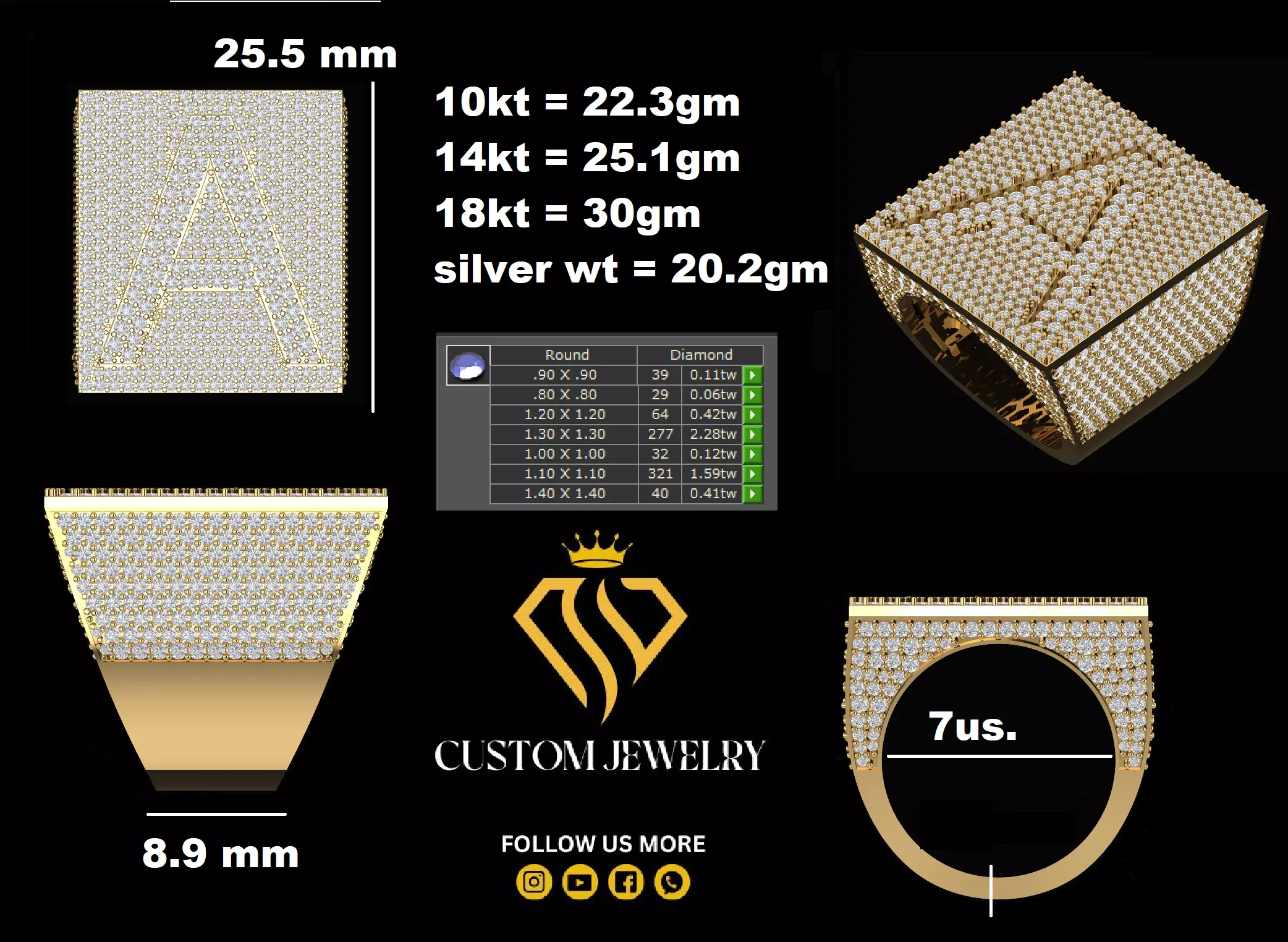 Custom Initial A to Z Letter Diamond Ring - Alphabet Rings 3D print model_1