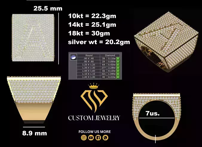 Custom Initial A to Z Letter Diamond Ring - Alphabet Rings