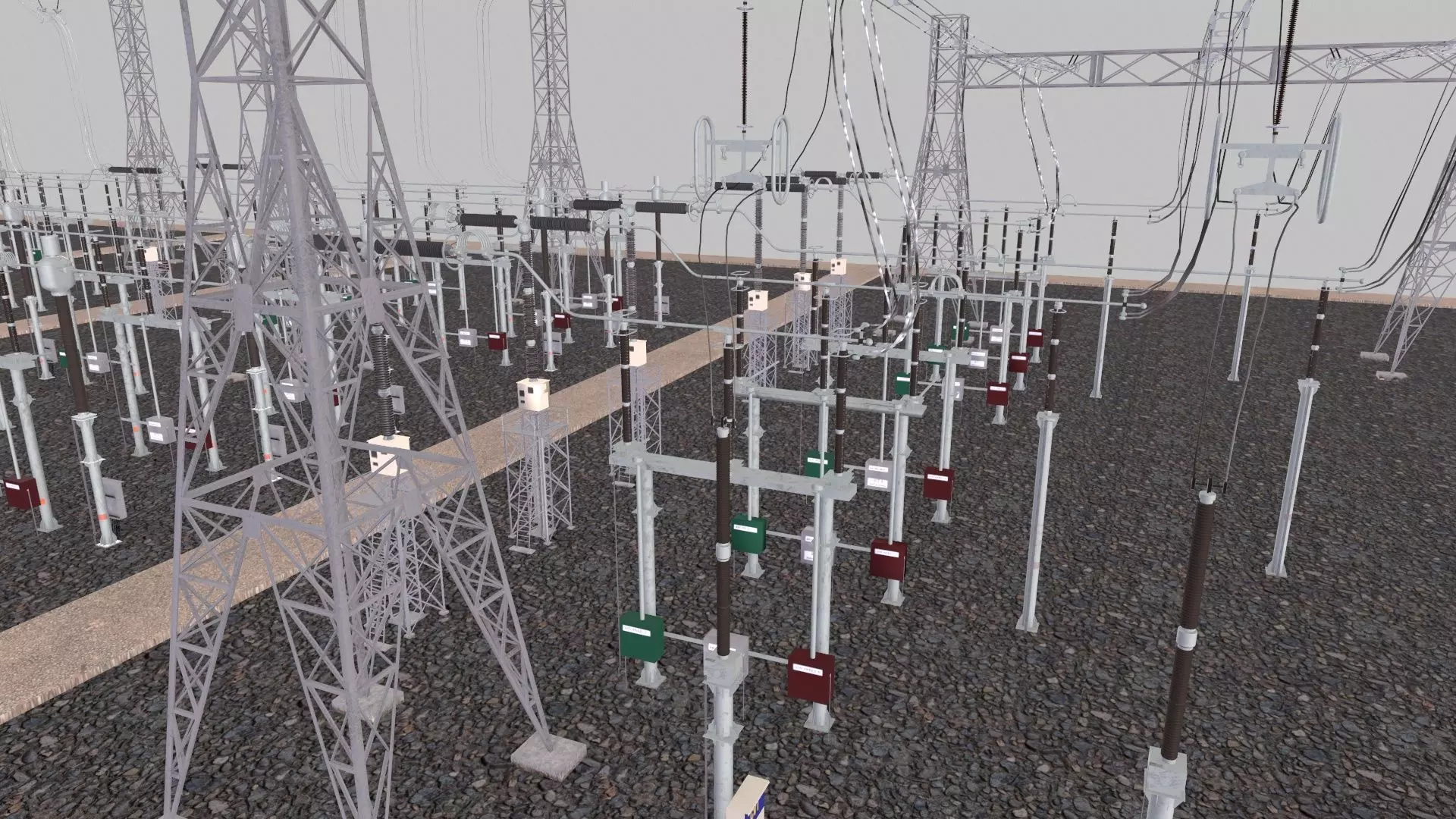 Electric Power Tower HVDC AIS 400 Low-poly 3D model_3