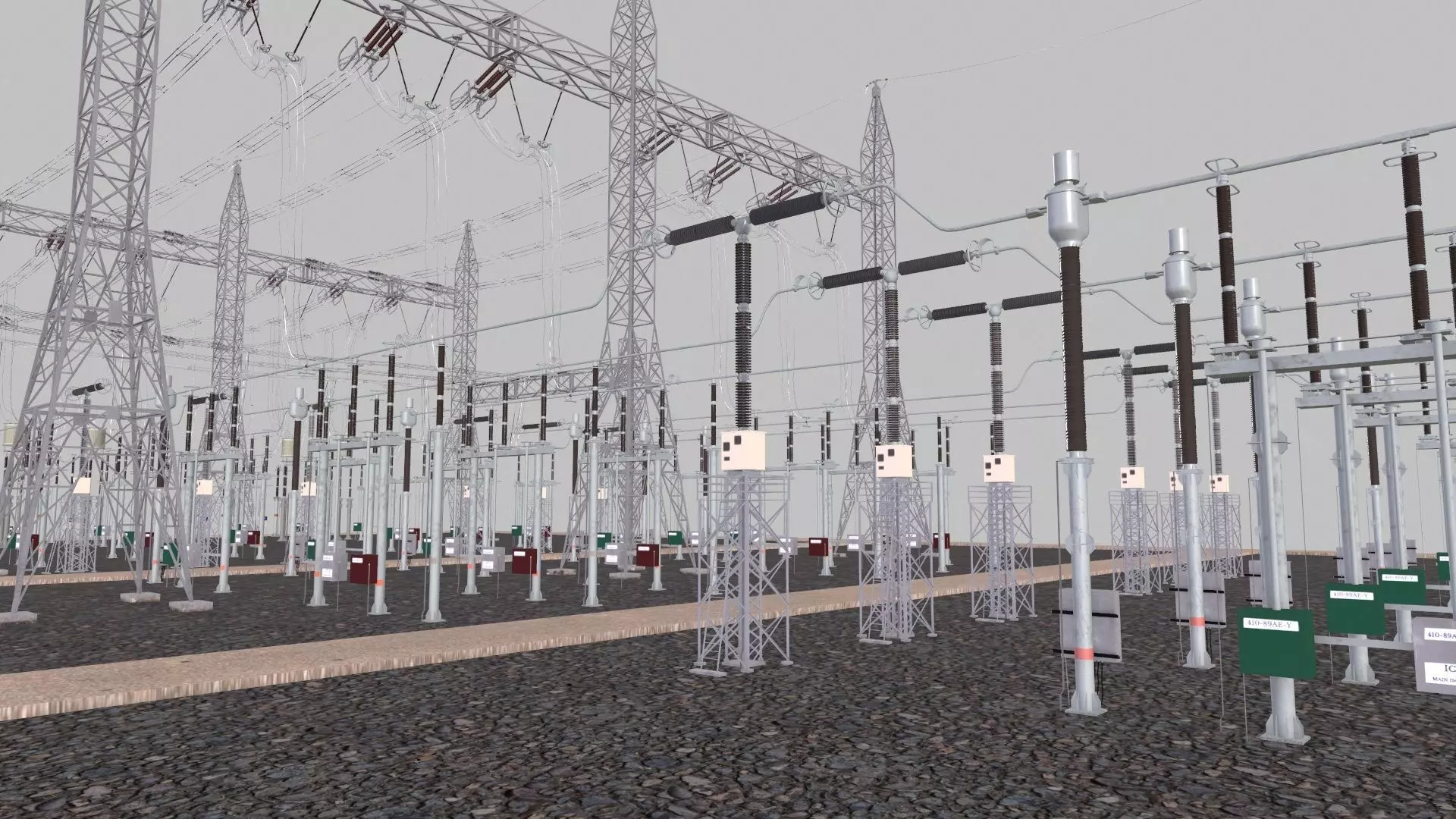 Electric Power Tower HVDC AIS 400 Low-poly 3D model_9