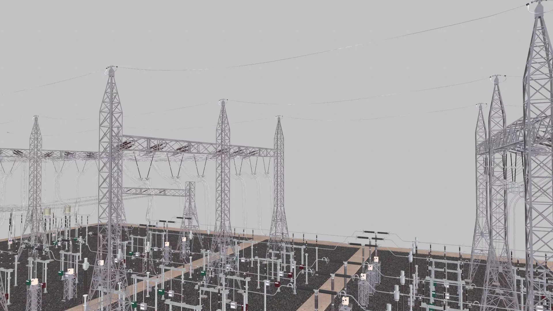 Electric Power Tower HVDC AIS 400 Low-poly 3D model_6