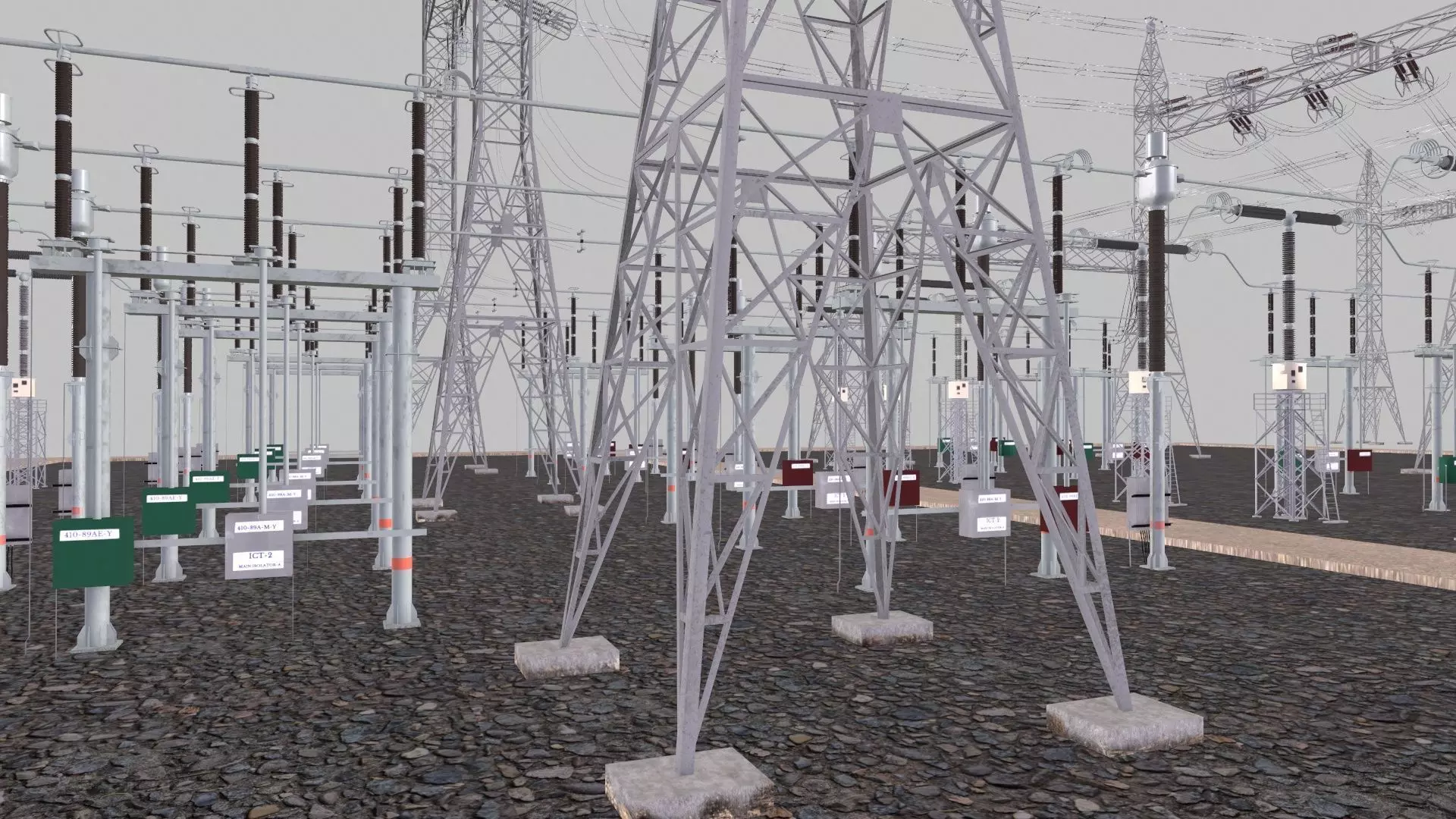 Electric Power Tower HVDC AIS 400 Low-poly 3D model_10