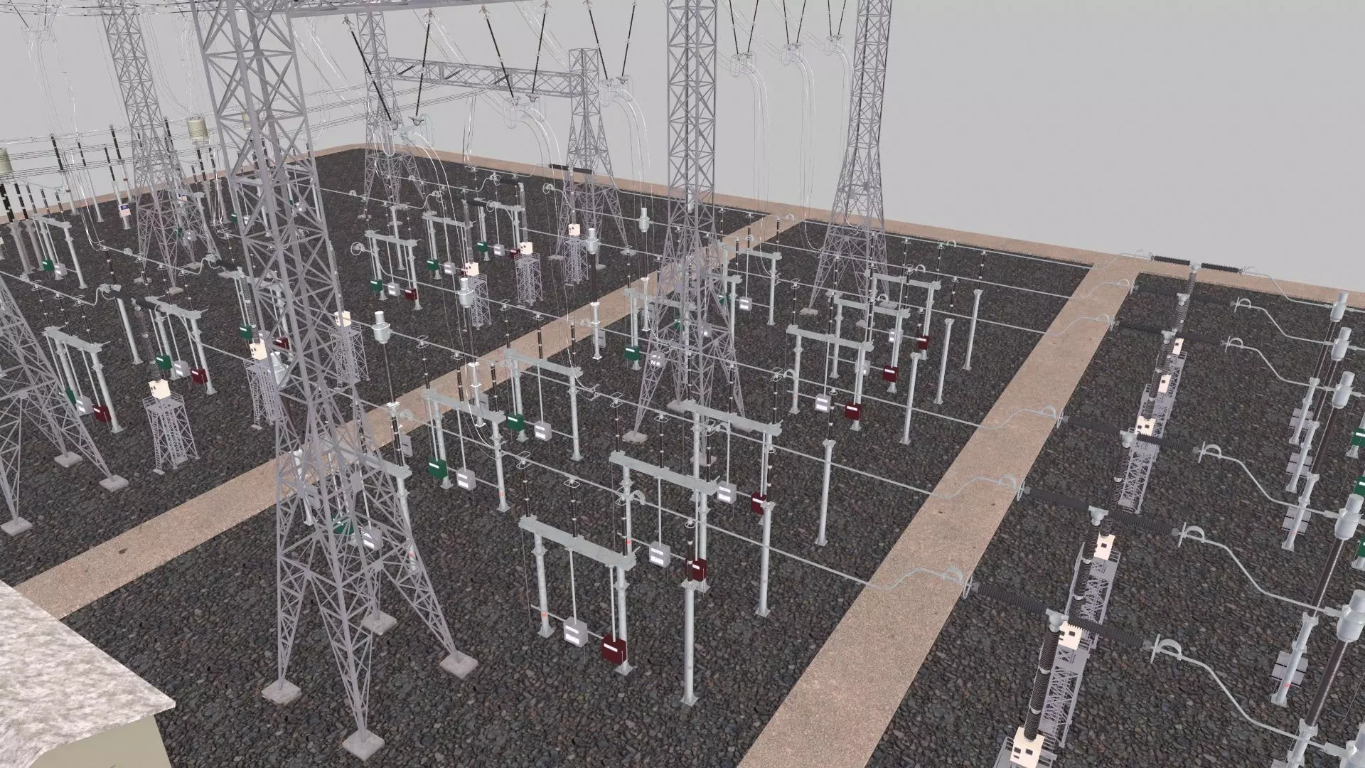 Electric Power Tower HVDC AIS 400 Low-poly 3D model_8
