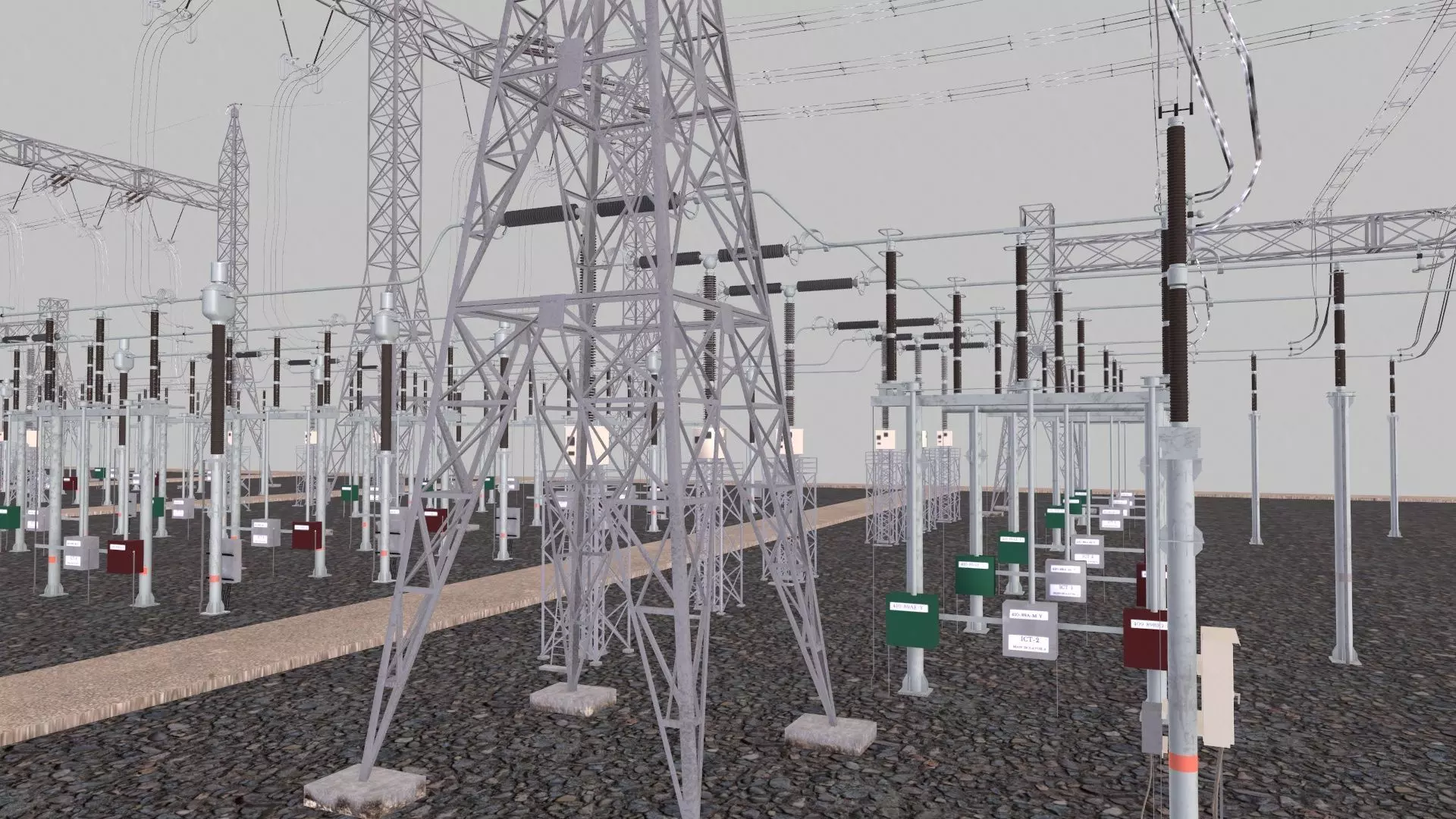 Electric Power Tower HVDC AIS 400 Low-poly 3D model_5