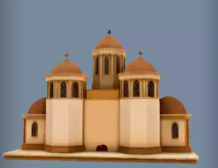 3d model of synagogue with domes and steps