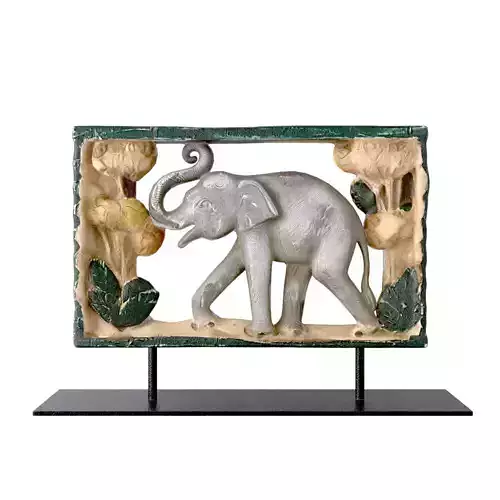 Thai Hand-Painted Wooden Elephant Wall Relief