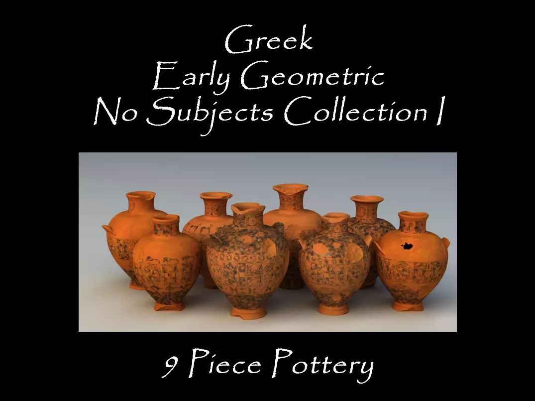 Greek Early Geometric No Subjects Col I 9 Piece Pottery 3D model