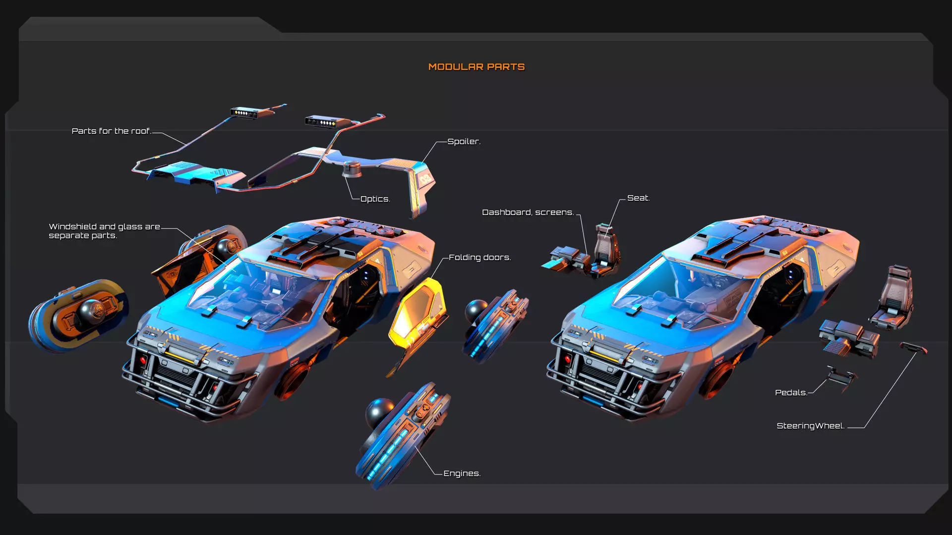 CYBERPUNK - Modular Flying Car Low-poly 3D model_8