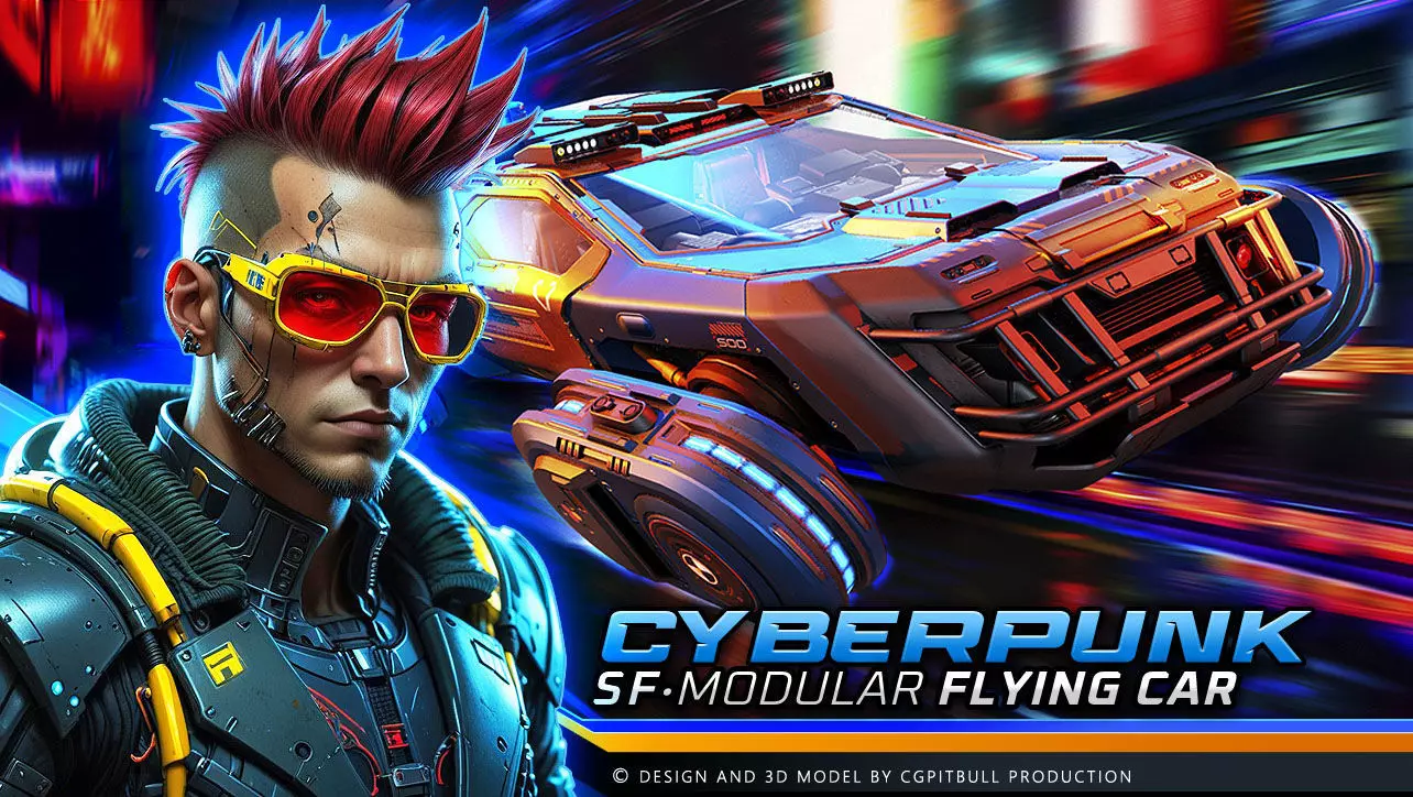 CYBERPUNK - Modular Flying Car Low-poly 3D model_0