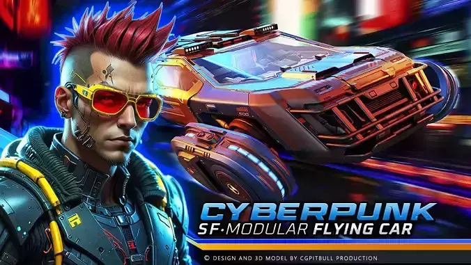 CYBERPUNK - Modular Flying Car Low-poly 3D model CYBERPUNK - Modular Flying Car Low-poly 3D model