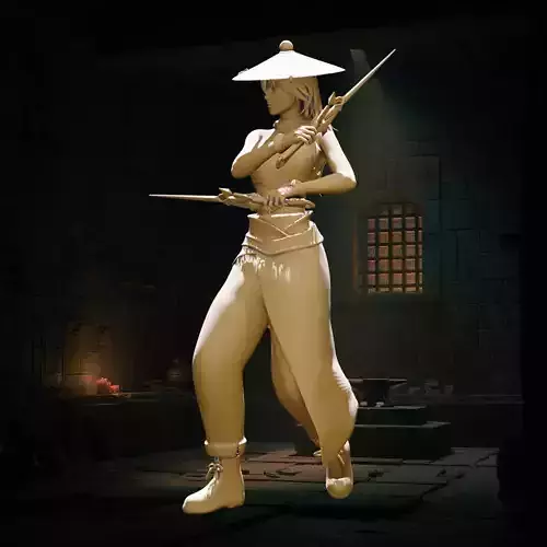 Futuristic Japanese Warrior Woman with Dual Energy Daggers