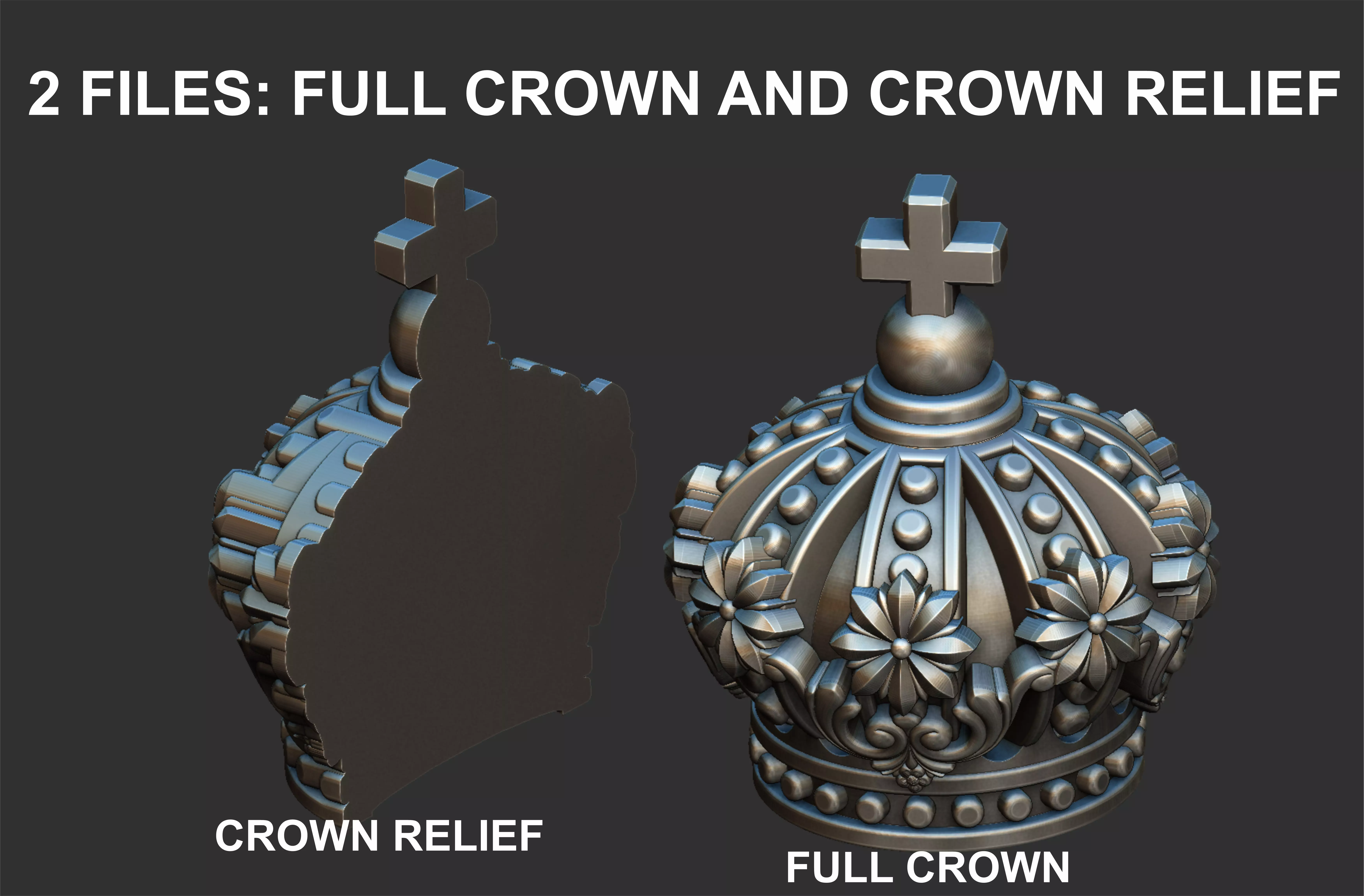 Crown Full 3d and Crown relief - 2 files 3D print model_1