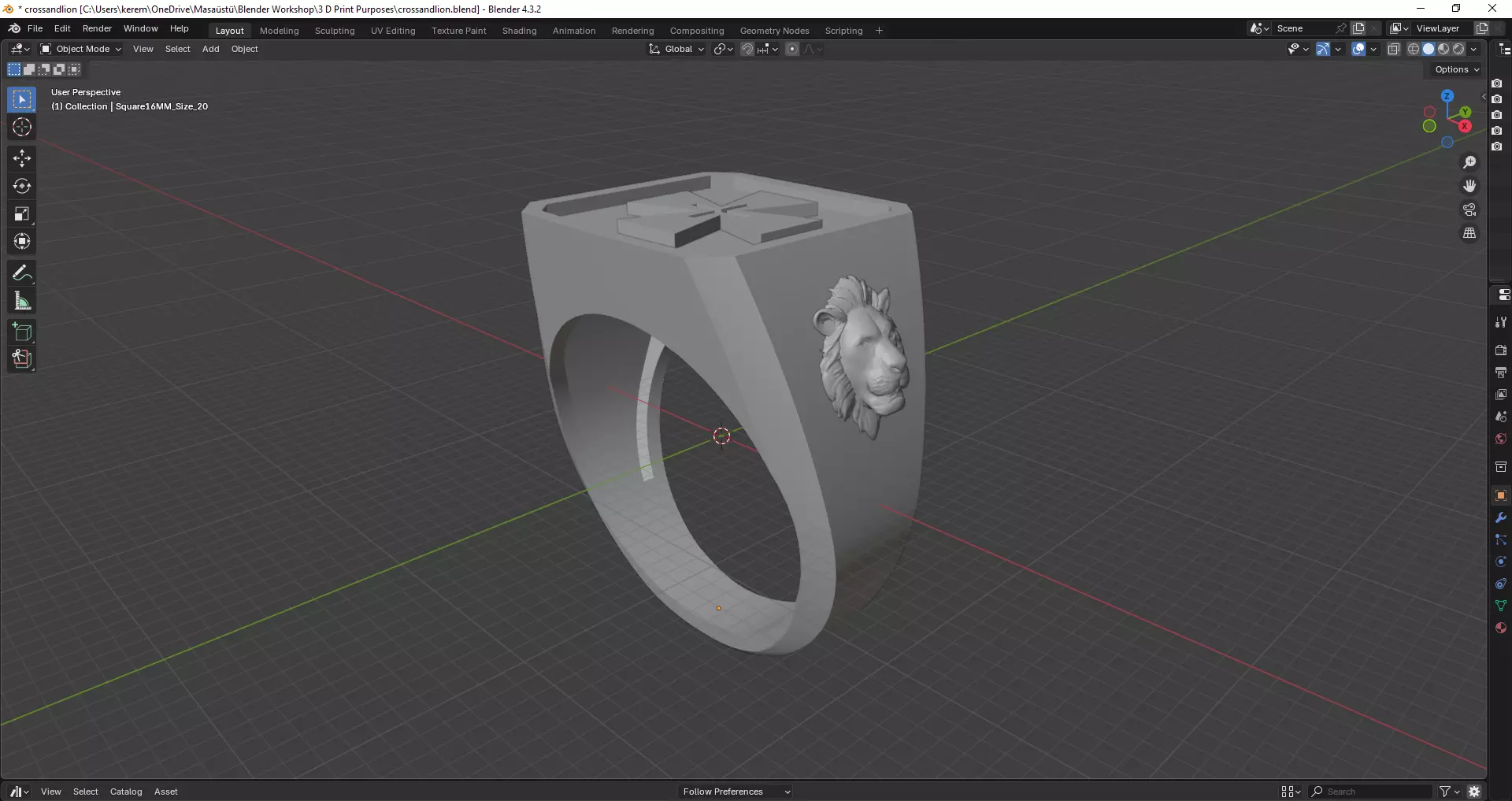 Cross and Lion - 3d Print Ready Men Ring 3D print model_5