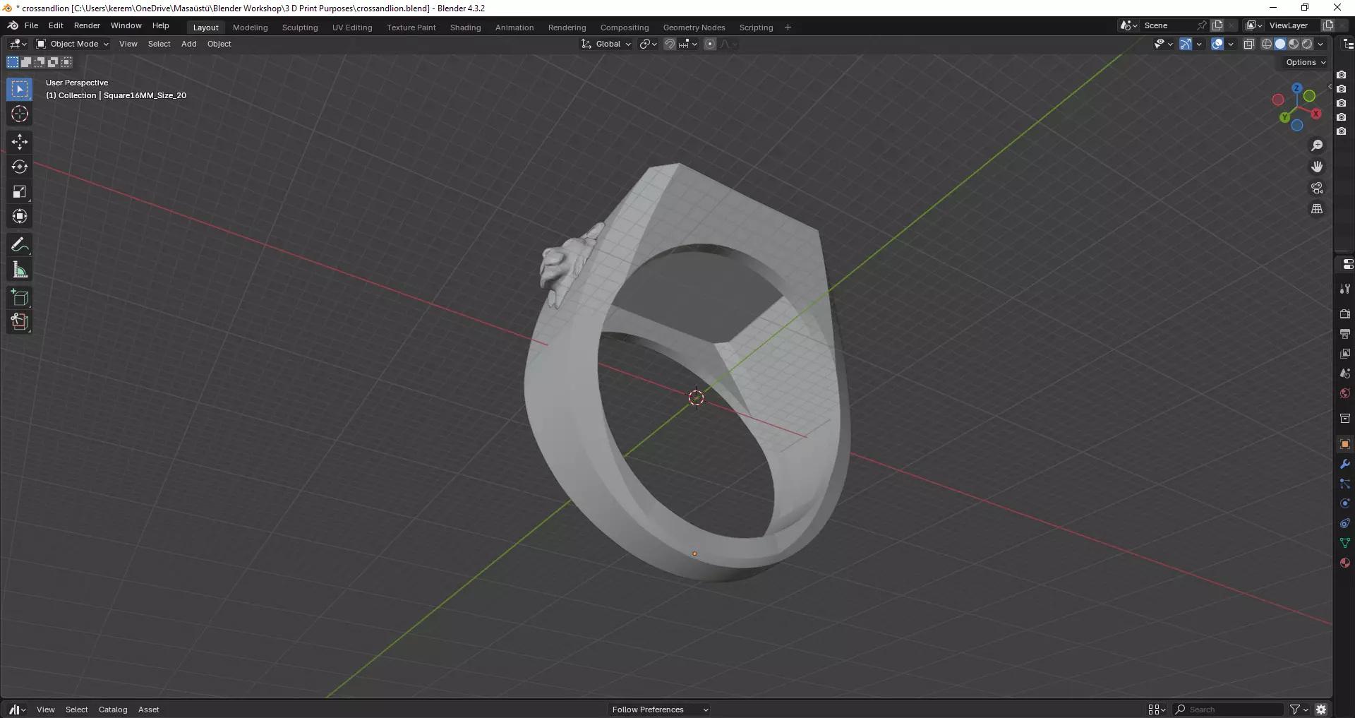 Cross and Lion - 3d Print Ready Men Ring 3D print model_7