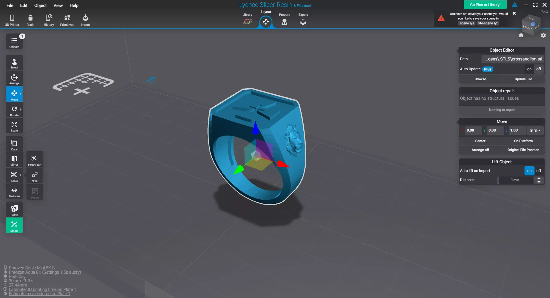 Cross and Lion - 3d Print Ready Men Ring 3D print model_4