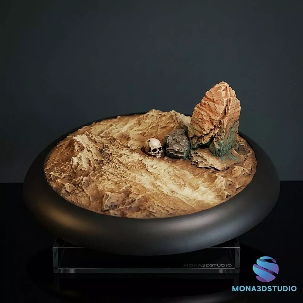 Miniature Base with Skull and Rock -25-32-40-50 mm Free 3D print model
