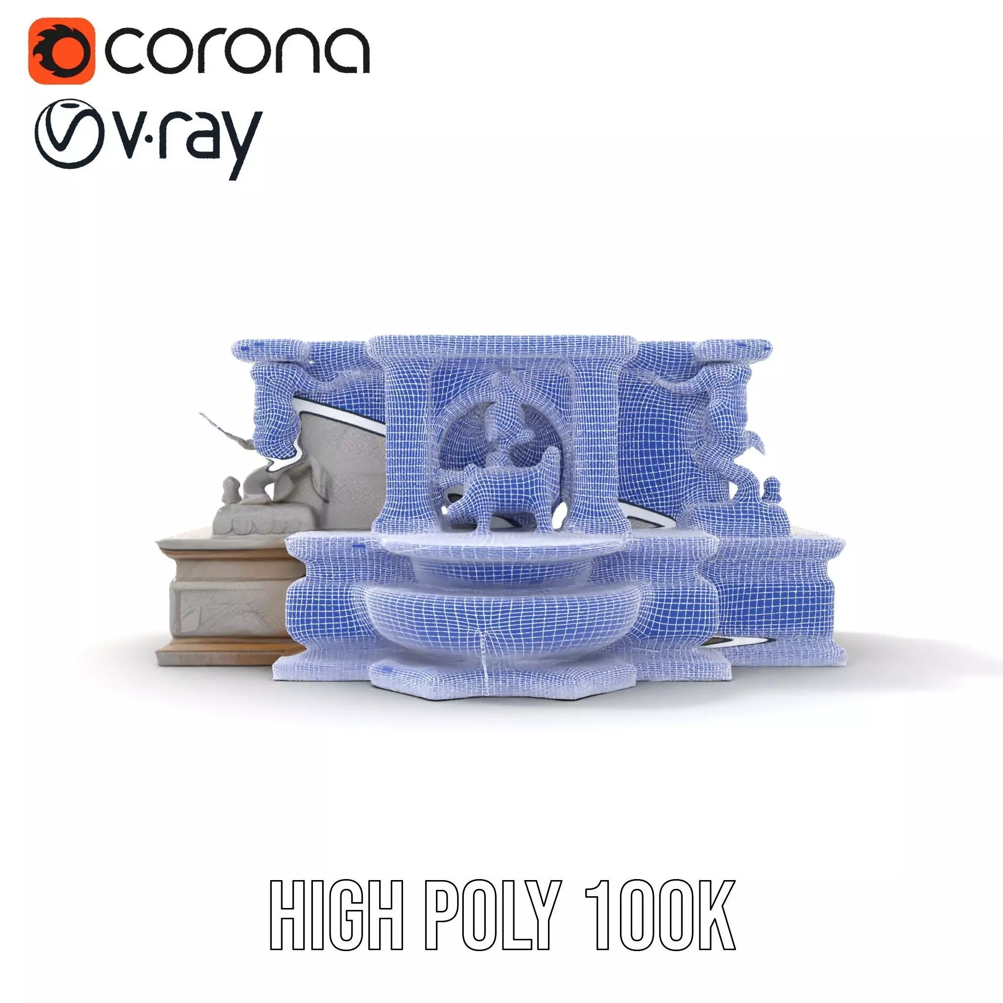 Elegant Stone Fountain model pack Low-poly 3D model_35