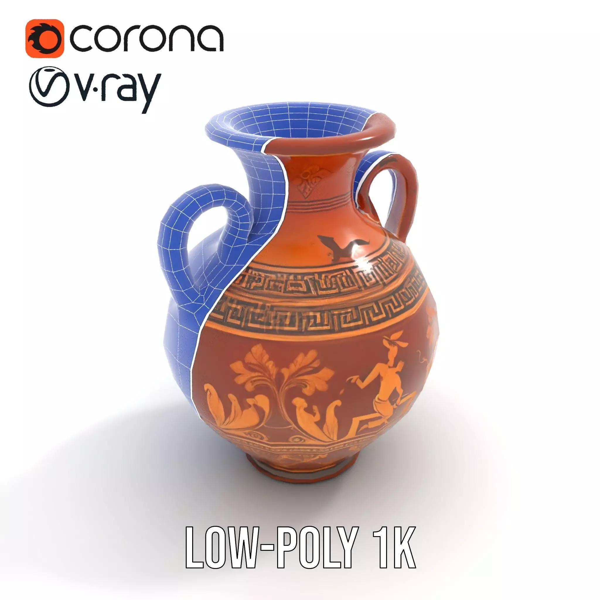 Greek Amphora Terra Cotta model pack Low-poly 3D model_9