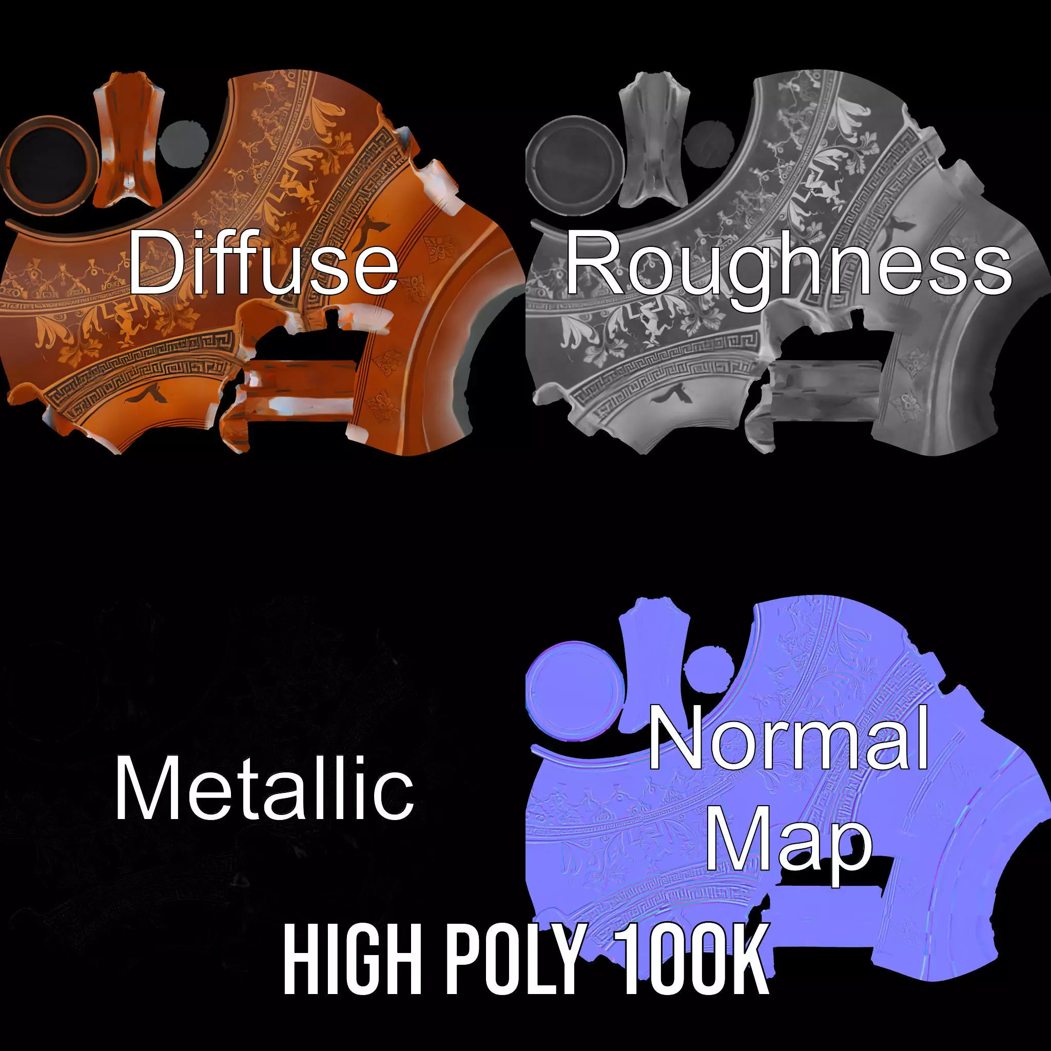 Greek Amphora Terra Cotta model pack Low-poly 3D model_3