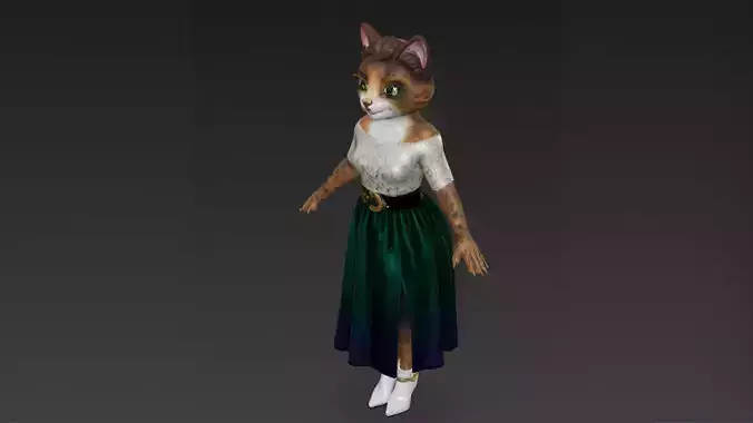 Cartoon Furry Calico Cat Character PBR 3D Model