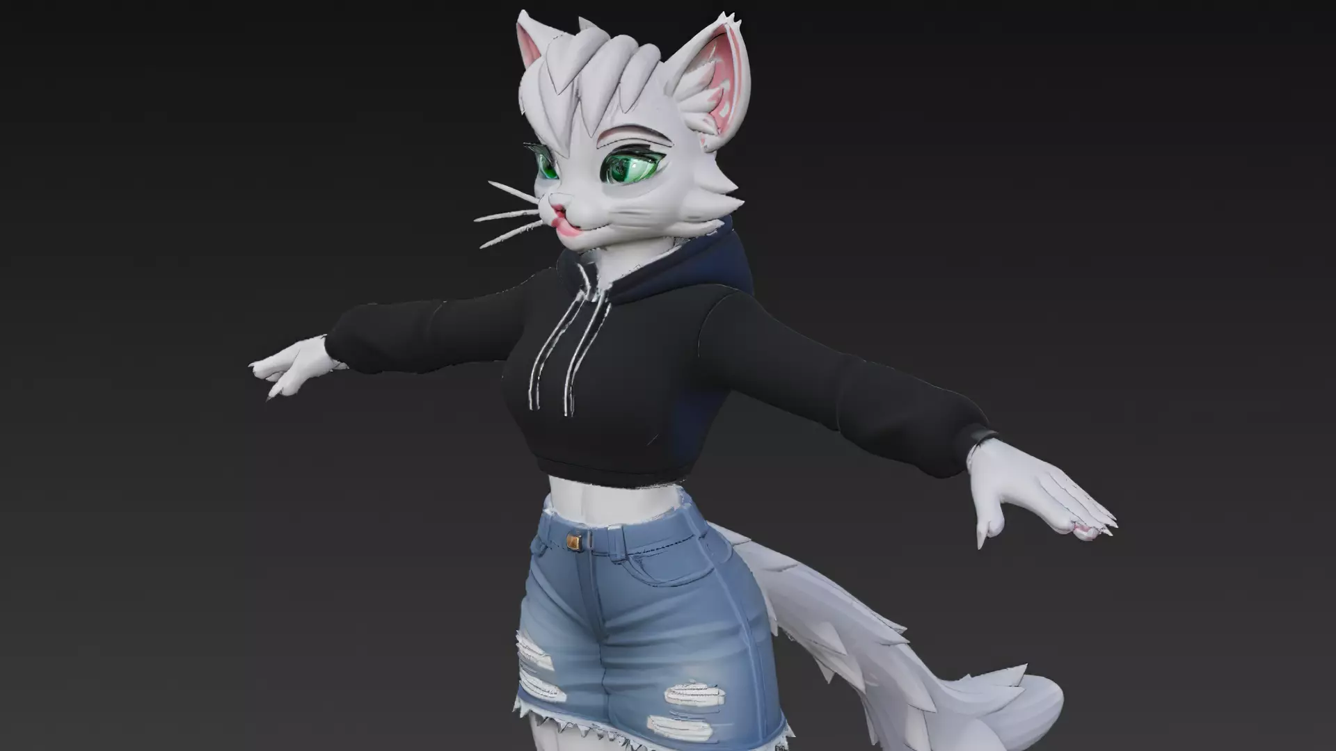 Cartoon Furry Gray Cat Character PBR 3D Model Low-poly 3D model_5