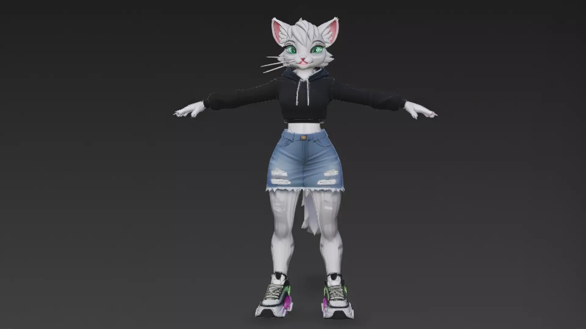 Cartoon Furry Gray Cat Character PBR 3D Model Low-poly 3D model_1