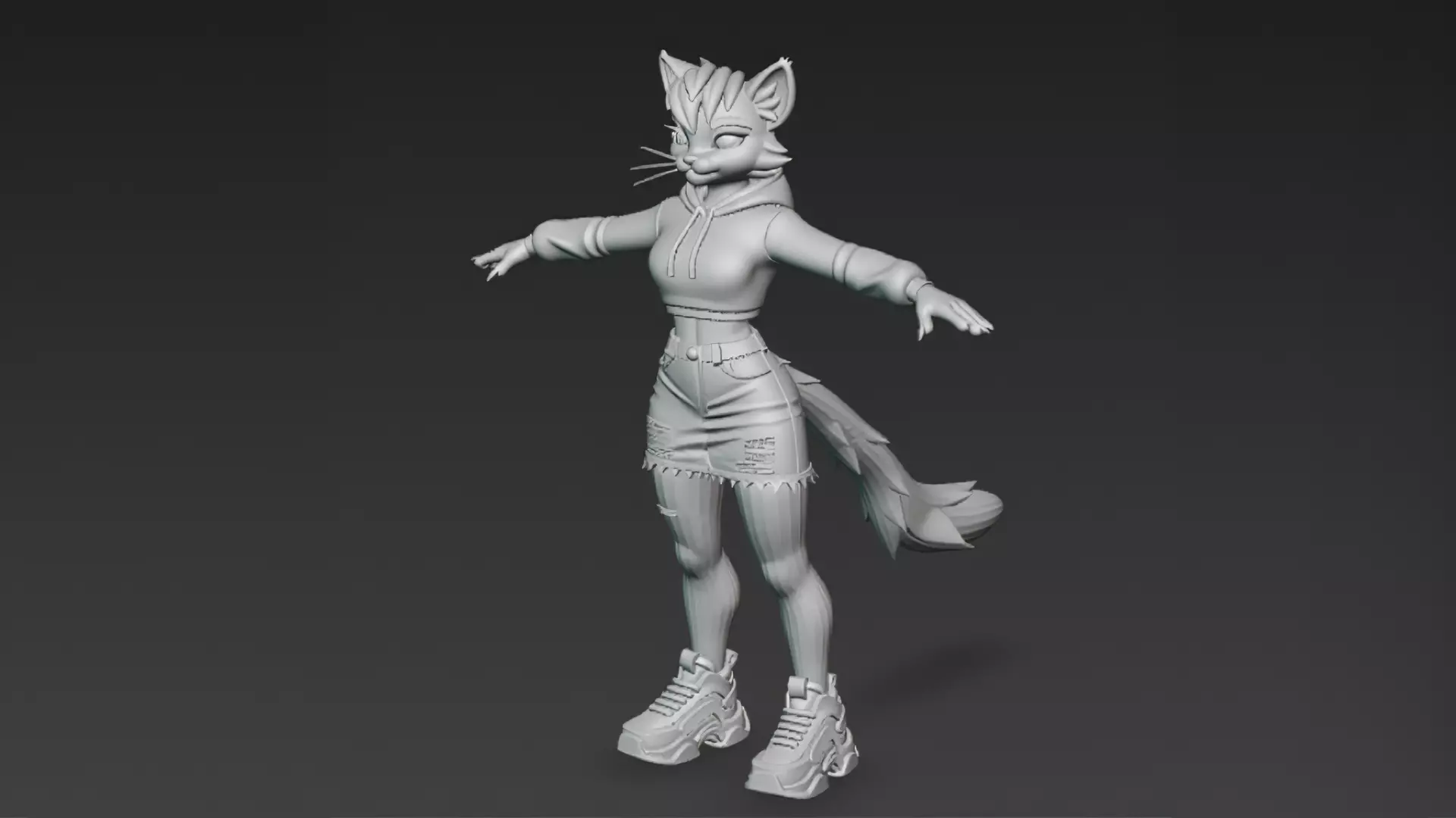 Cartoon Furry Gray Cat Character PBR 3D Model Low-poly 3D model_7
