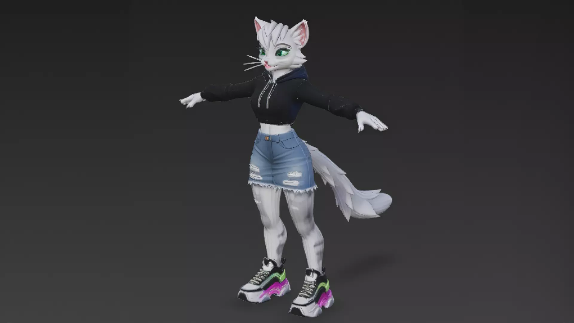 Cartoon Furry Gray Cat Character PBR 3D Model Low-poly 3D model_0