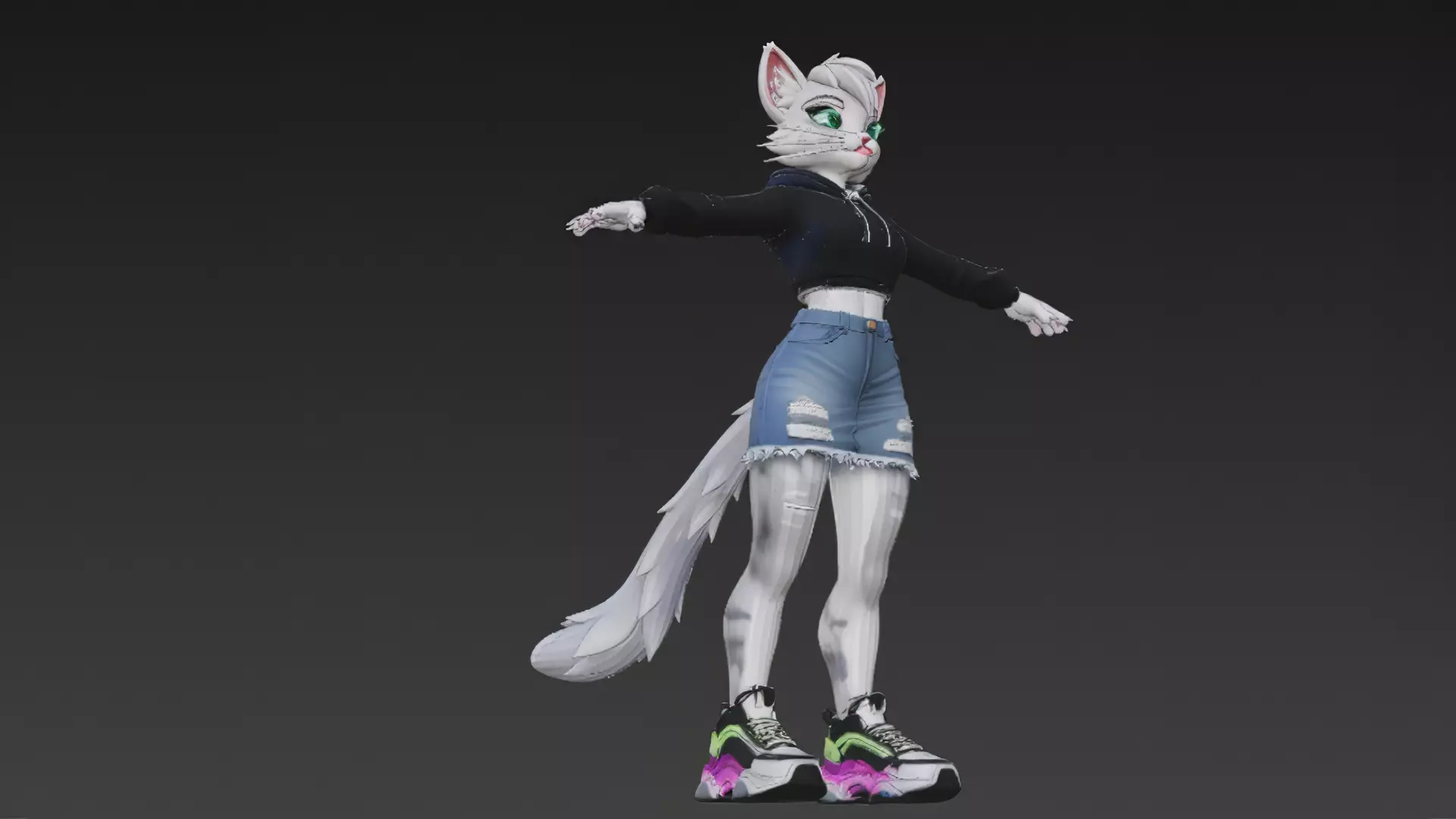 Cartoon Furry Gray Cat Character PBR 3D Model Low-poly 3D model_2