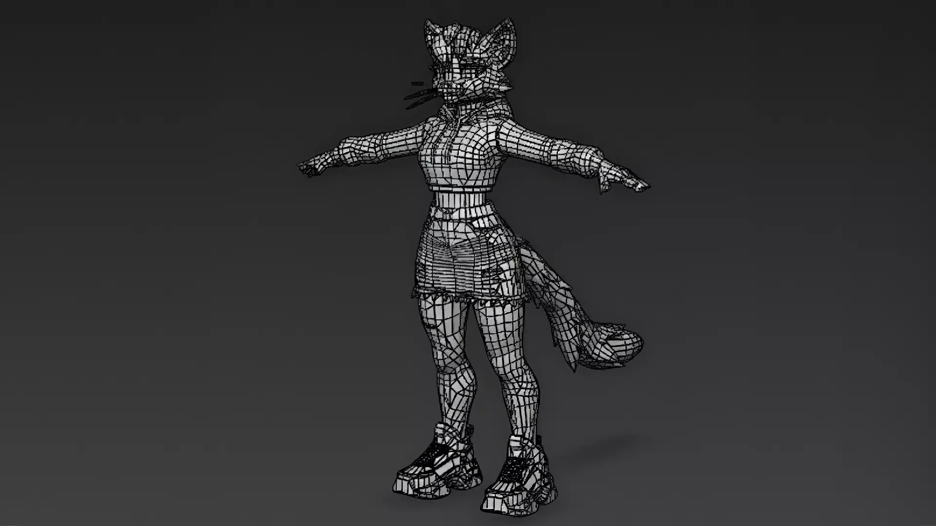 Cartoon Furry Gray Cat Character PBR 3D Model Low-poly 3D model_8