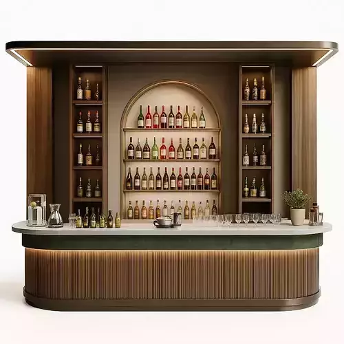 Realistic 3D Bar Counter Design Restaurant and Lounge Interior 3D model