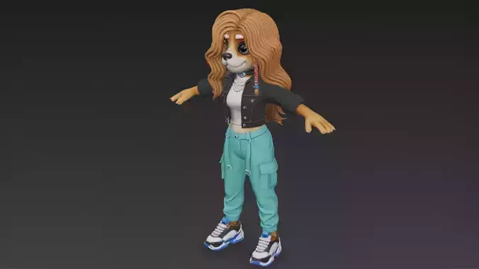 Cartoon Furry Female Shiba Inu Character PBR 3D Model