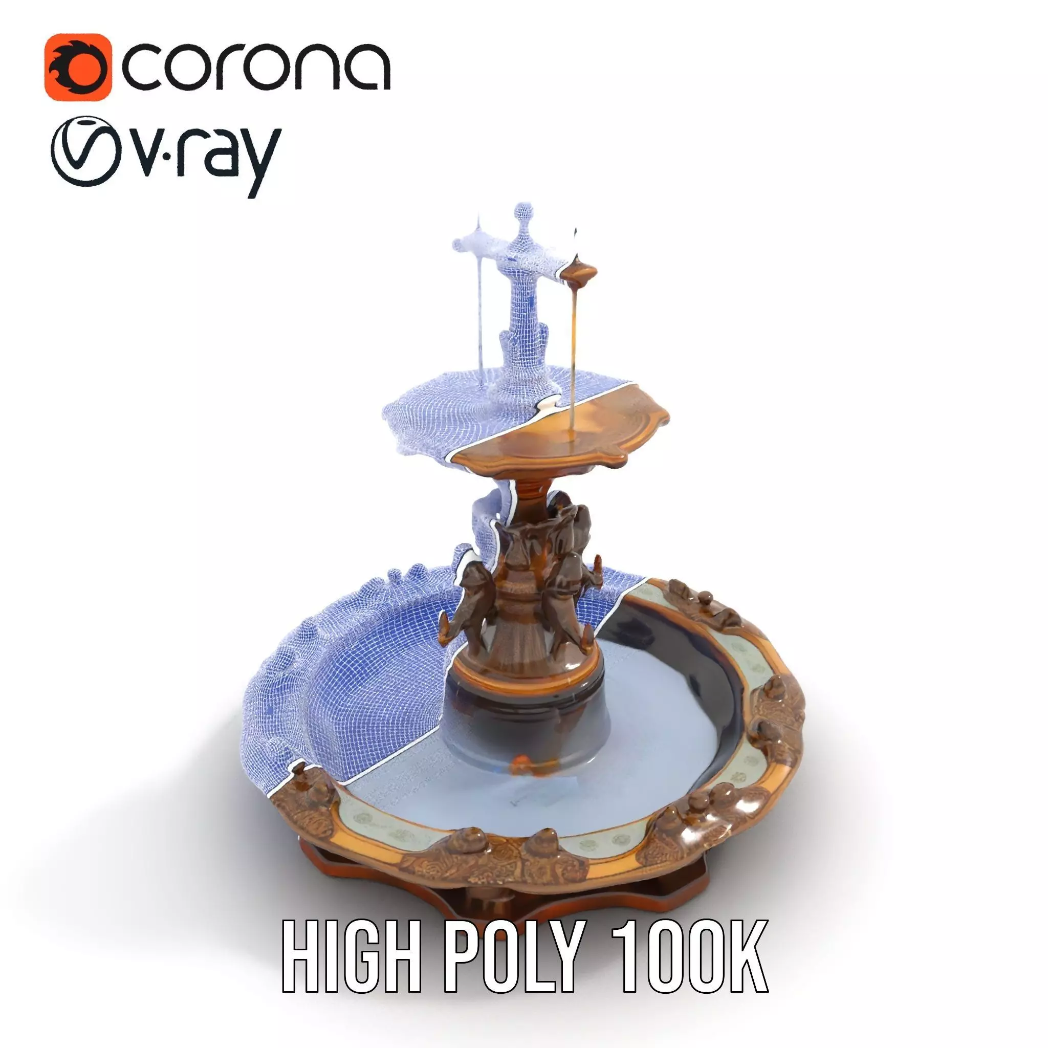 Bronze Ornate Fountain model pack Low-poly 3D model_34