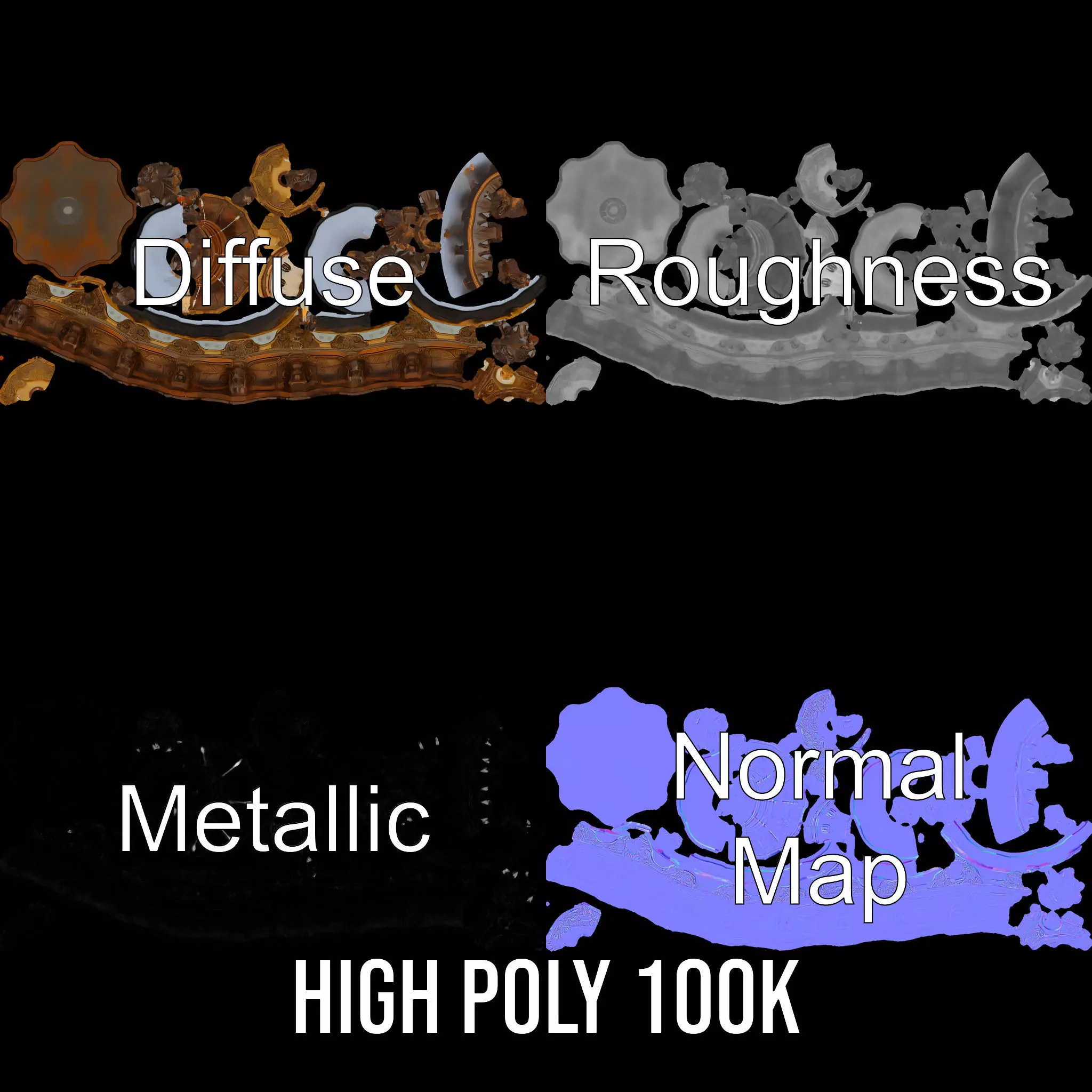 Bronze Ornate Fountain model pack Low-poly 3D model_3