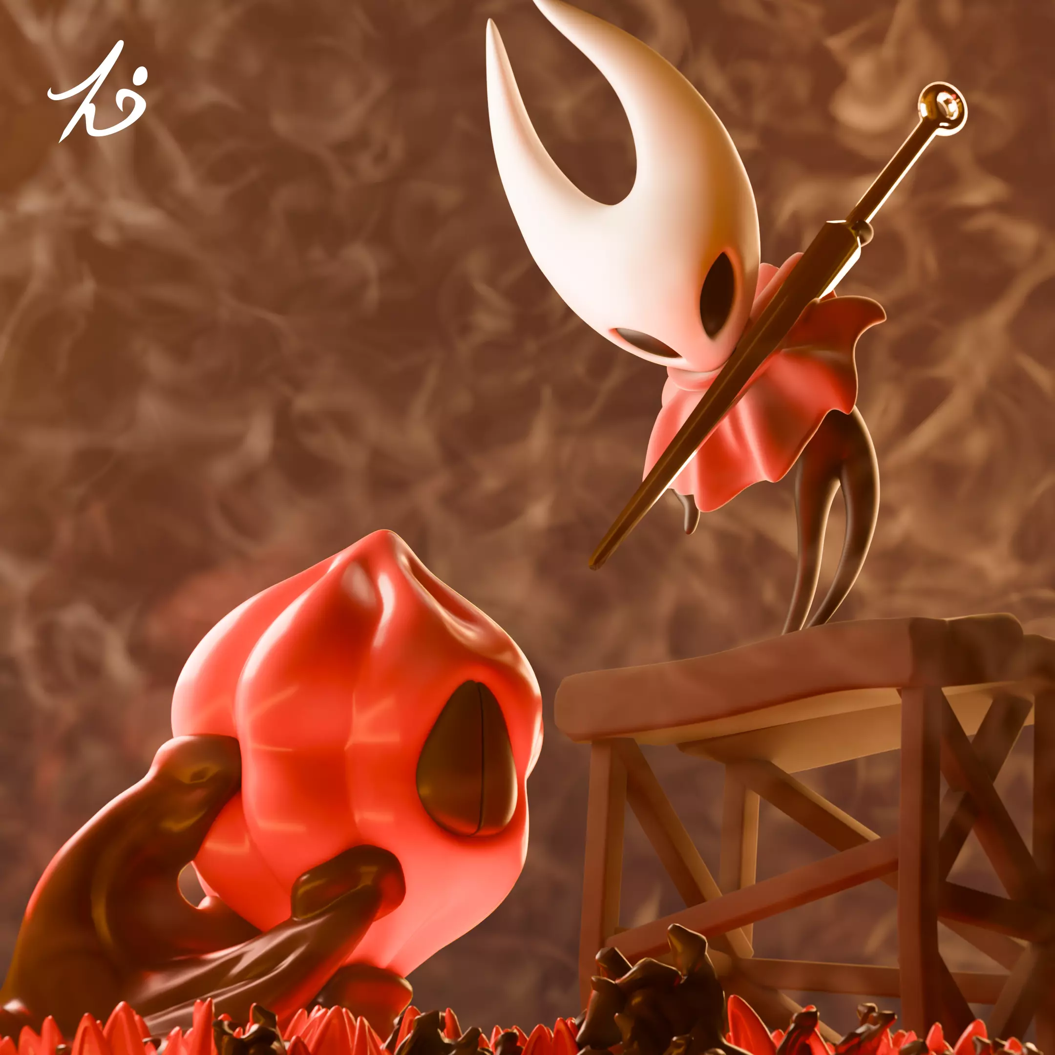 Hornet Red Flower - Hollow knight Silksong Diorama 3D print model_0