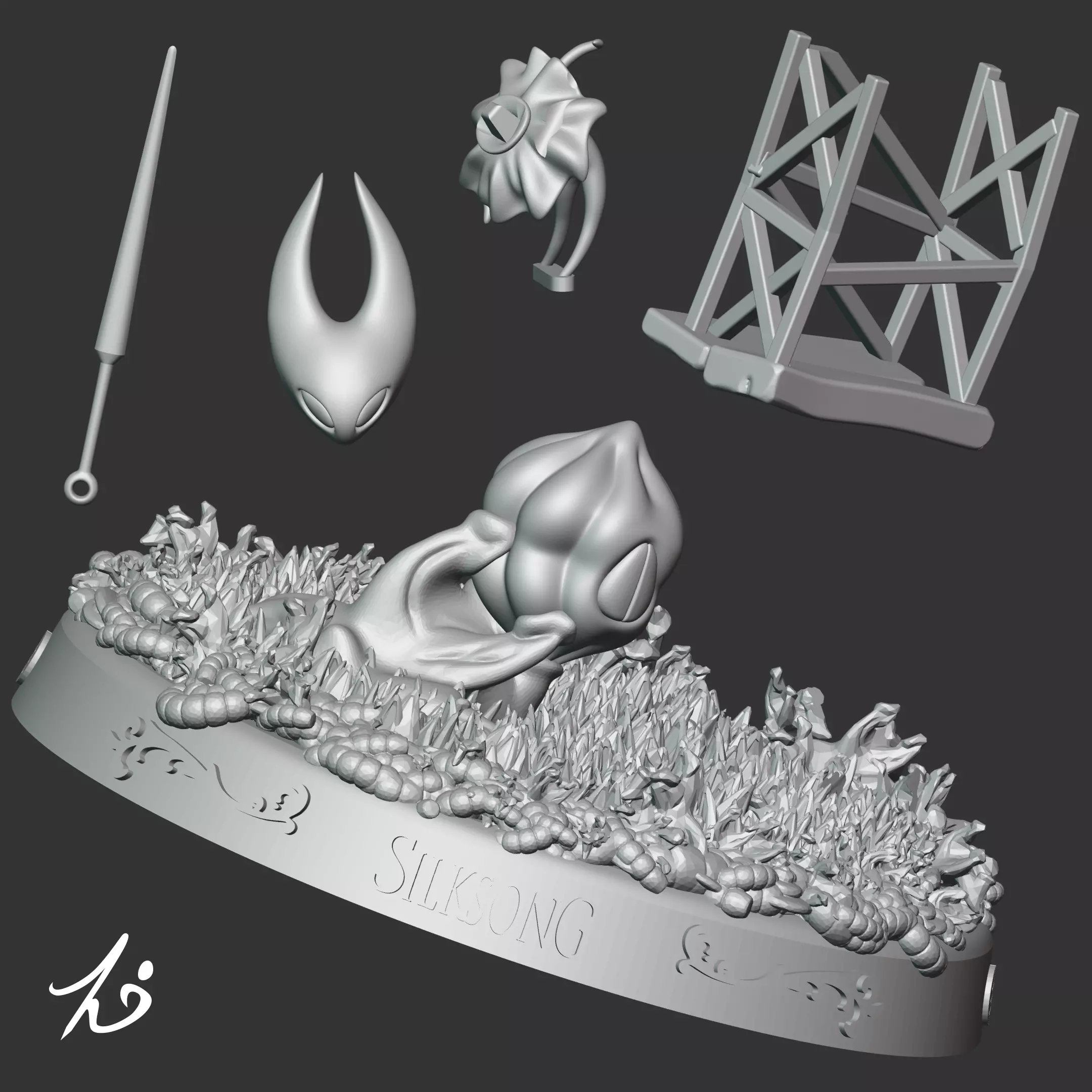 Hornet Red Flower - Hollow knight Silksong Diorama 3D print model_6