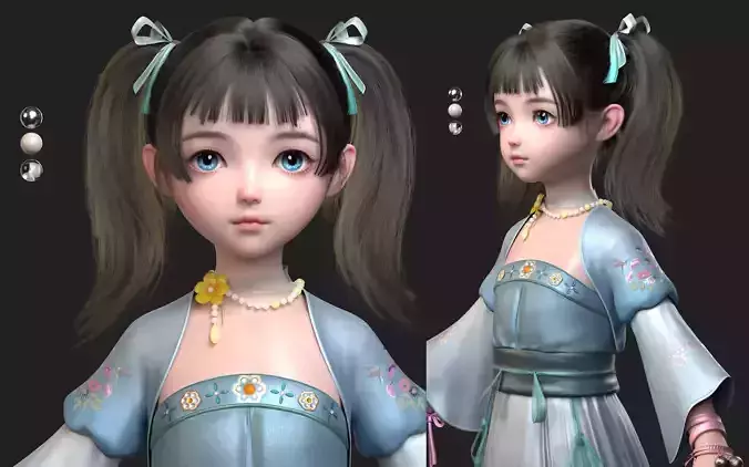 Chinese little Girl AsianGirl O029 3D model 3D model 3D model