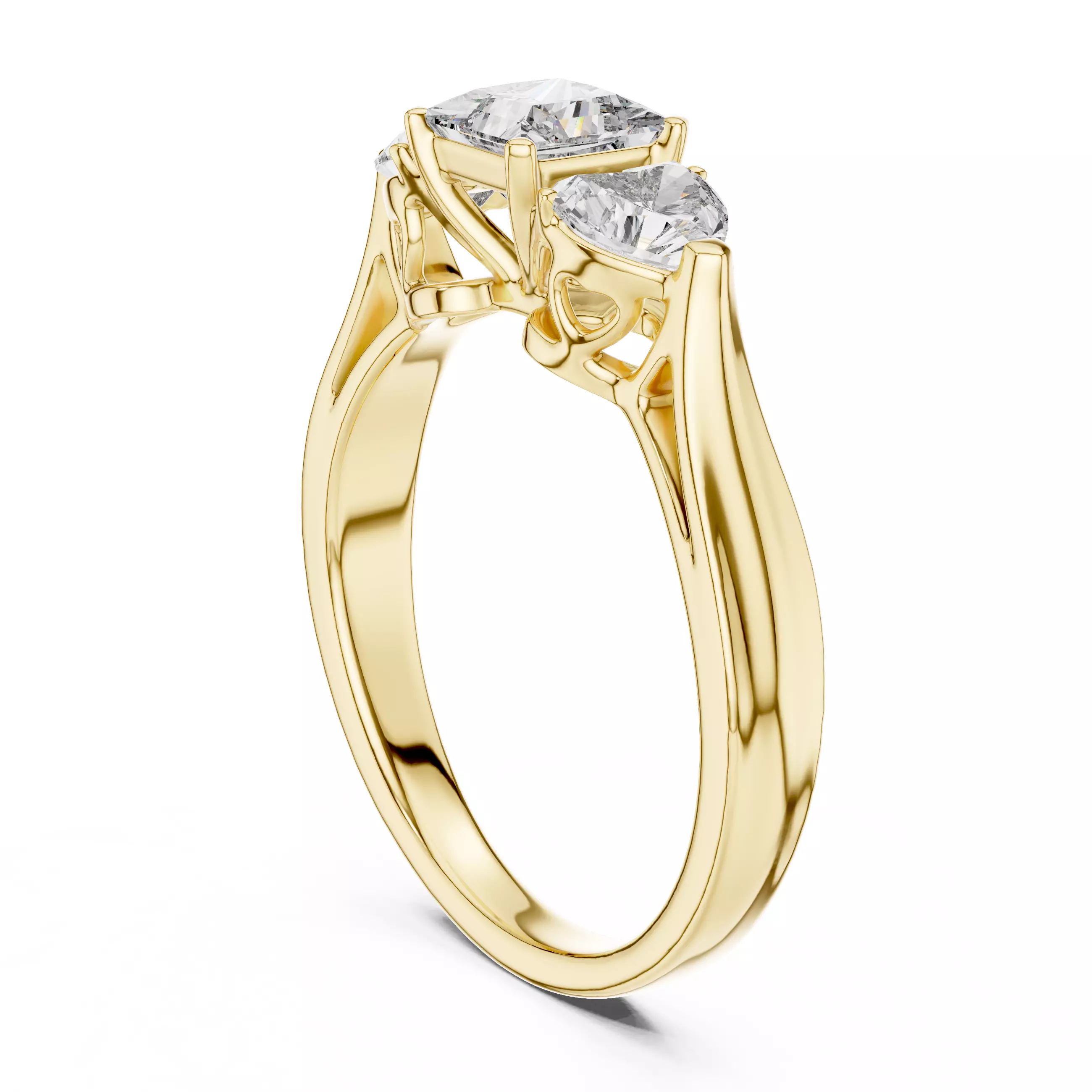 Three Stone Princess and Heart Cut Diamond Ring 3DM STL Video 3D print model_6