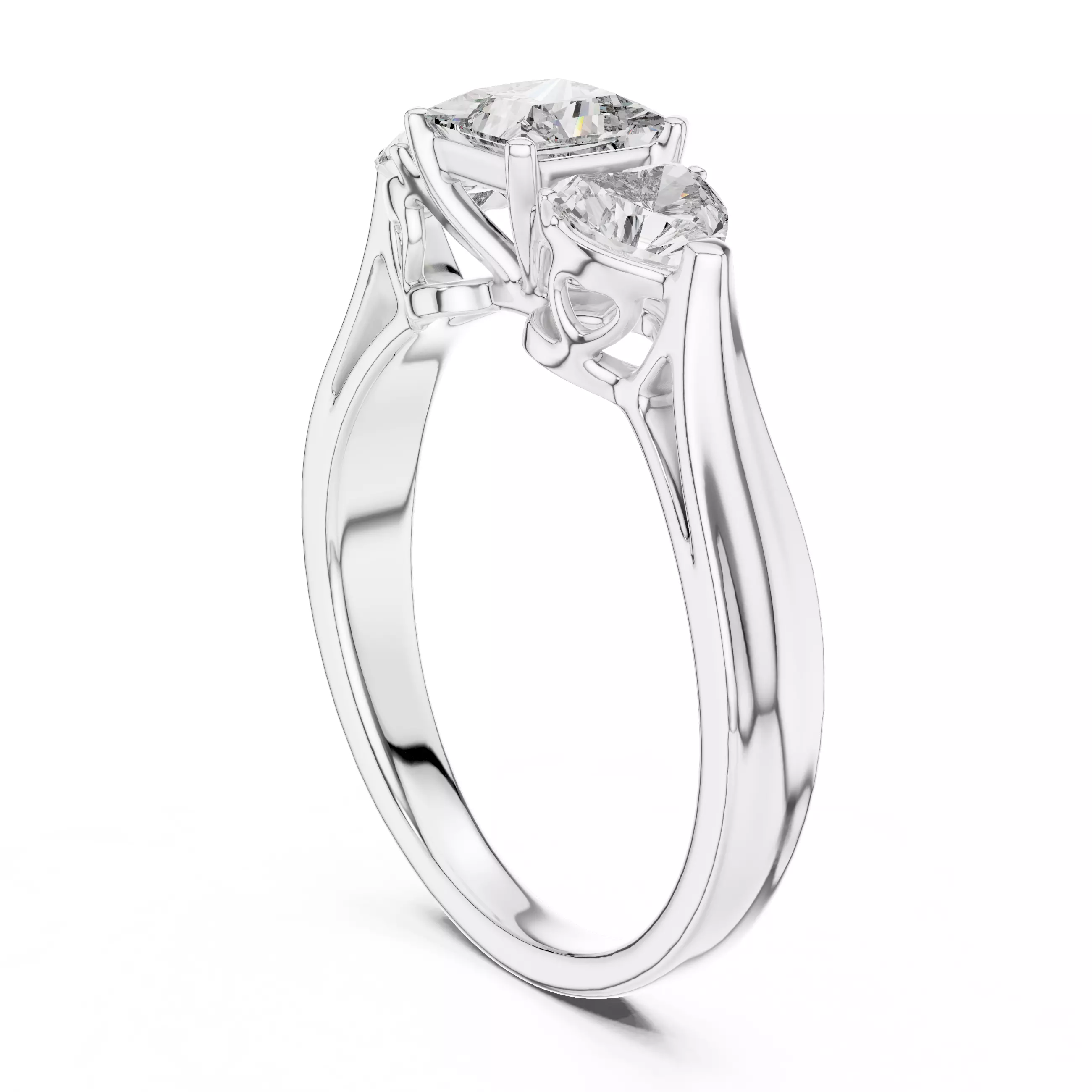 Three Stone Princess and Heart Cut Diamond Ring 3DM STL Video 3D print model_9