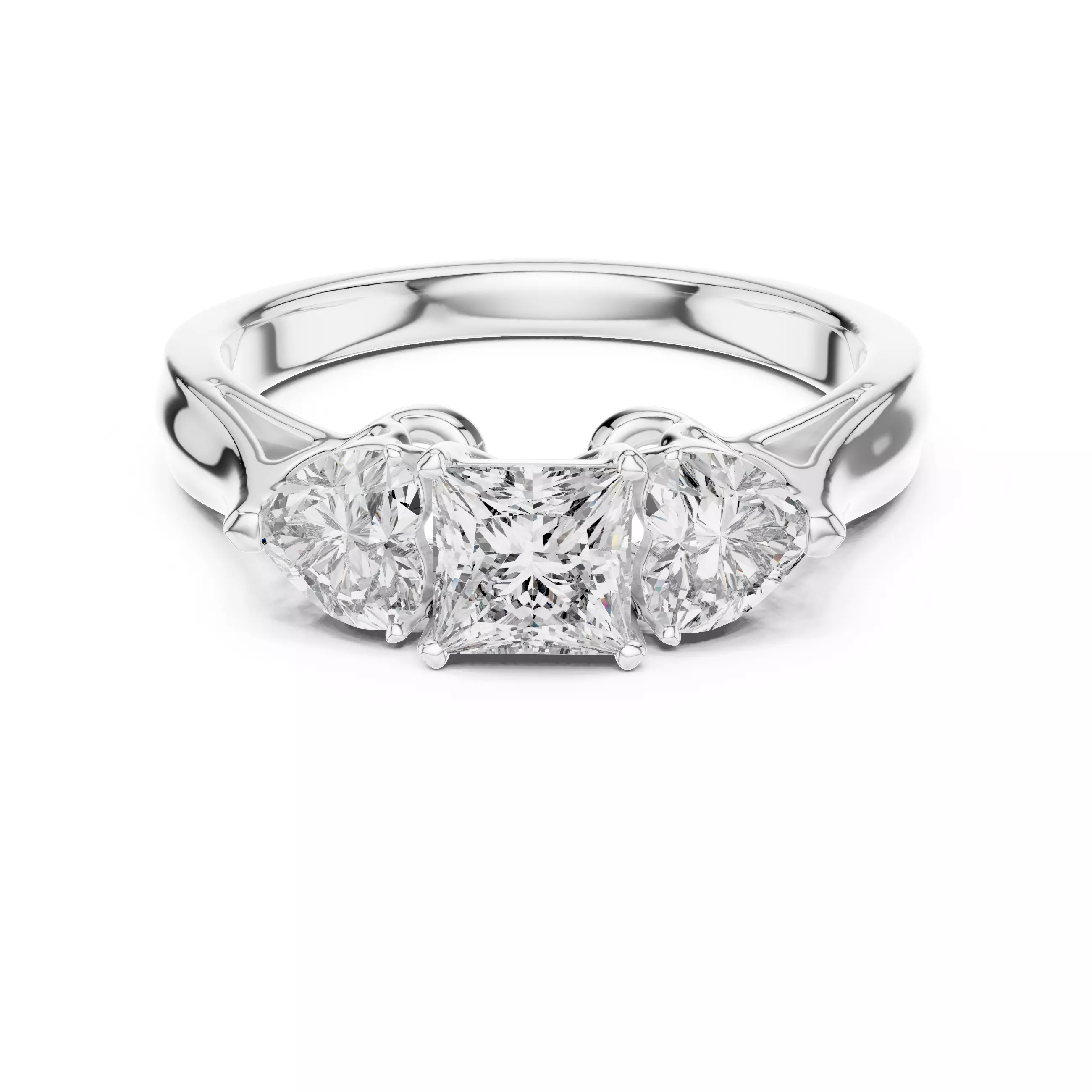 Three Stone Princess and Heart Cut Diamond Ring 3DM STL Video 3D print model_2