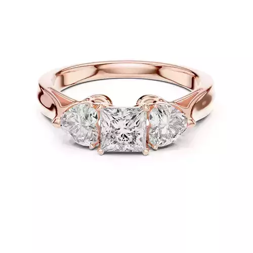 Three Stone Princess and Heart Cut Diamond Ring 3DM STL Video 3D print model