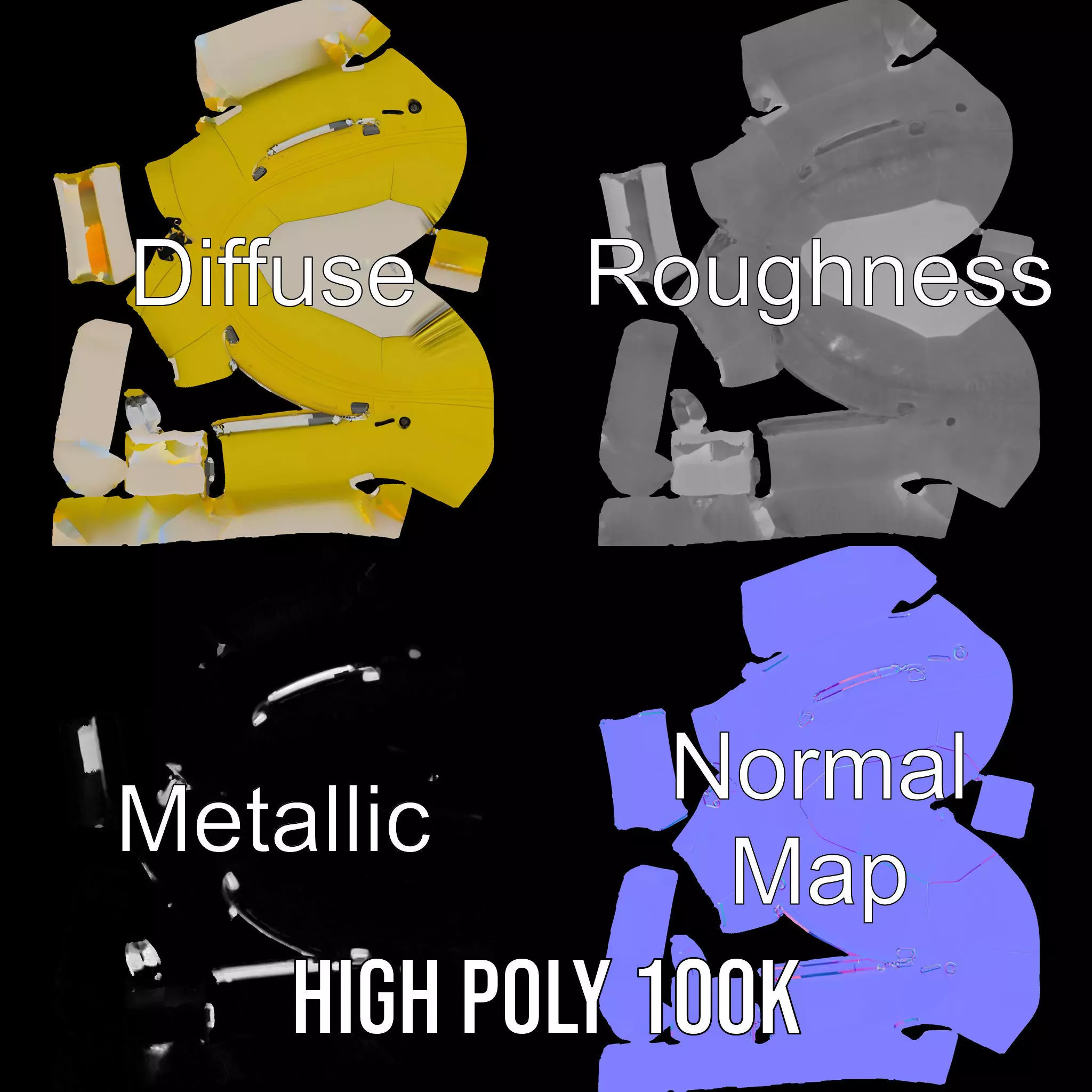 Yellow Inflatable Raft model pack Low-poly 3D model_3