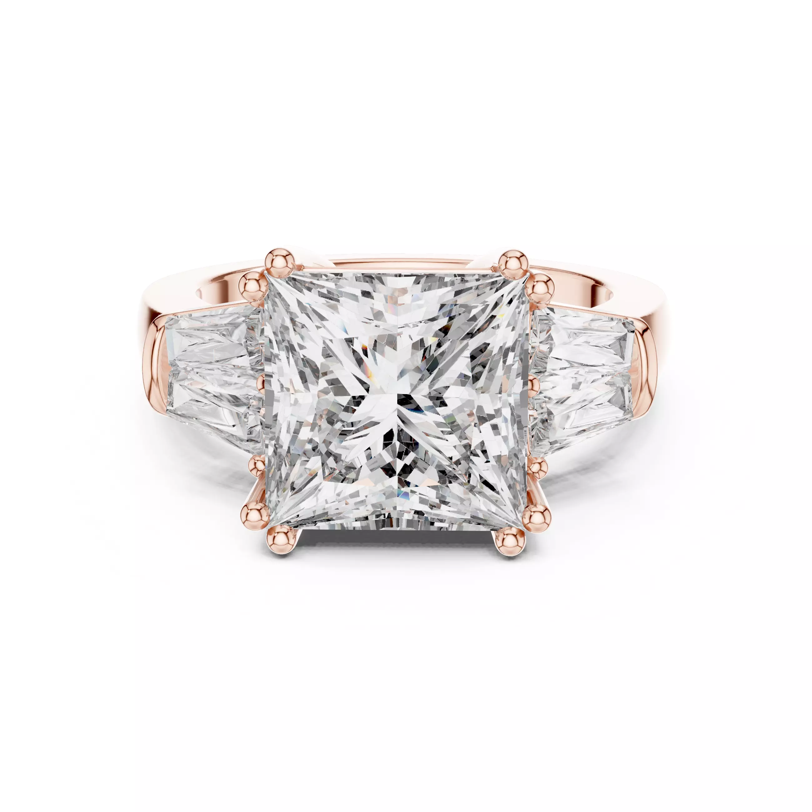 Princess and Taper Baguette Diamond Wedding Ring 3DM STL Video 3D print model