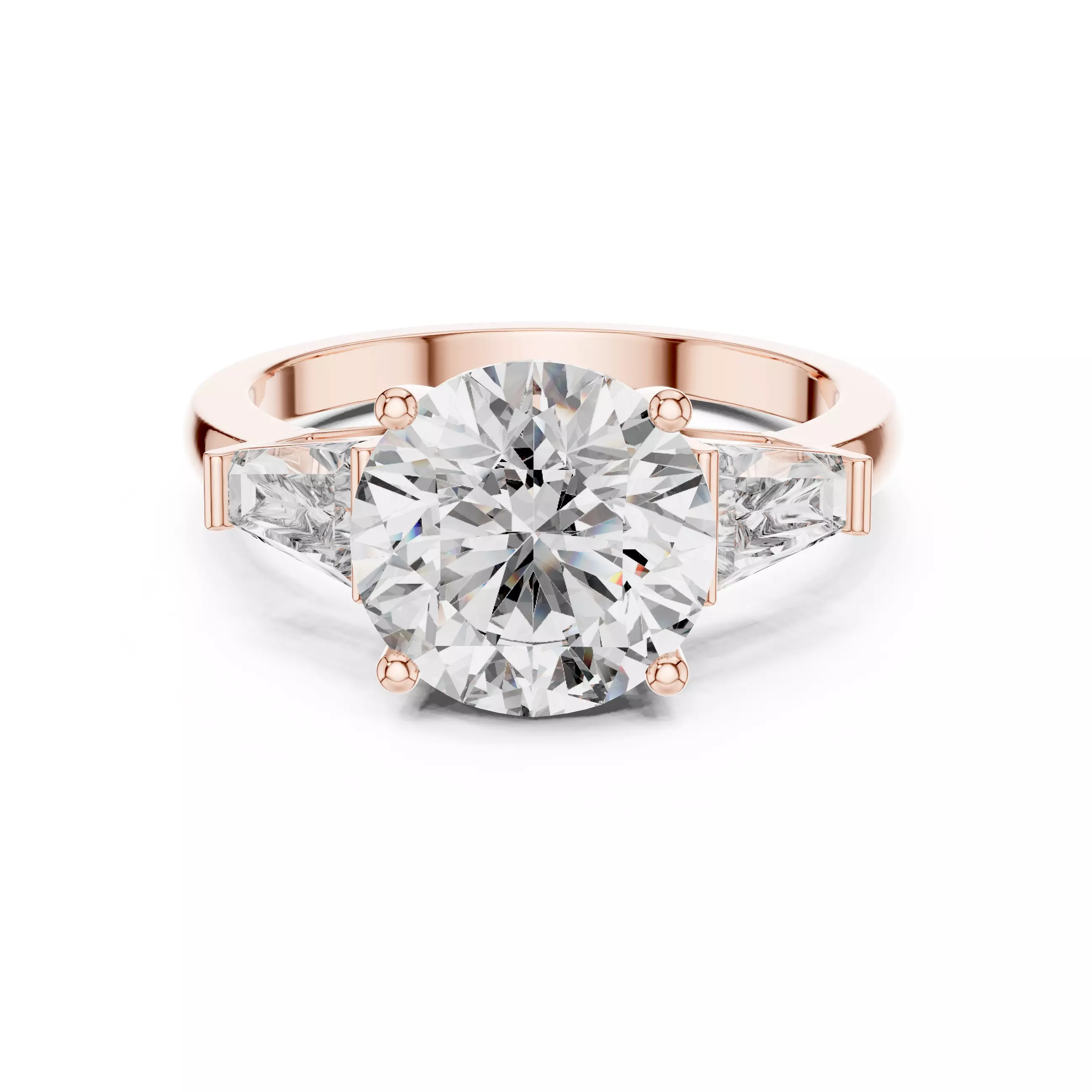 Three Stone Round and Taper Baguette Diamond Ring File Video 3D print model