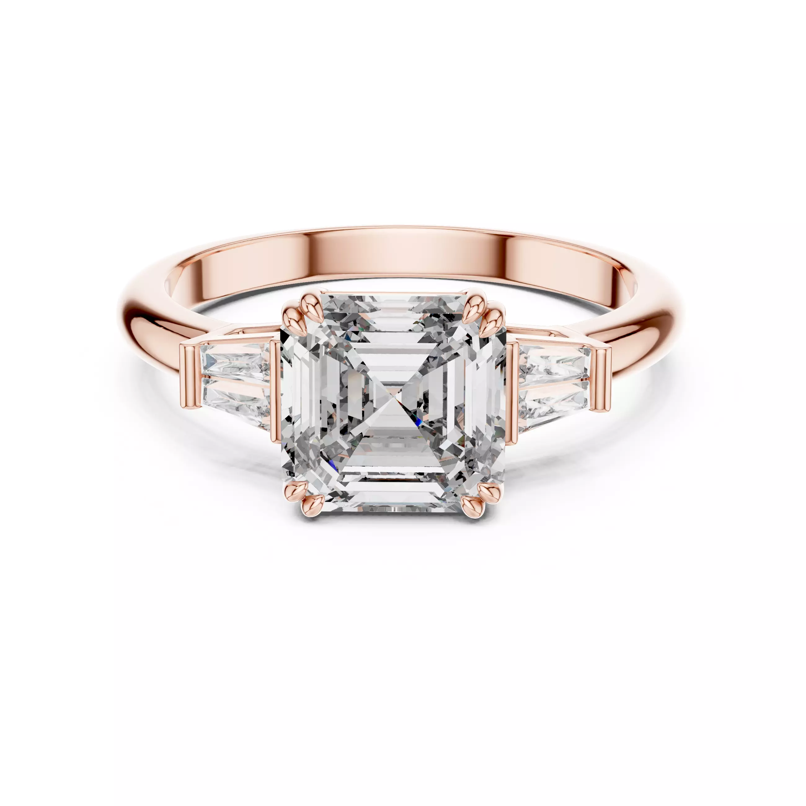 Asscher and Taper Baguette Diamond Wedding Ring 3DM STL Video 3D print model