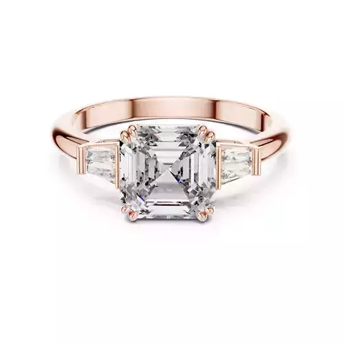 Asscher and Taper Baguette Diamond Wedding Ring 3DM STL Video 3D print model