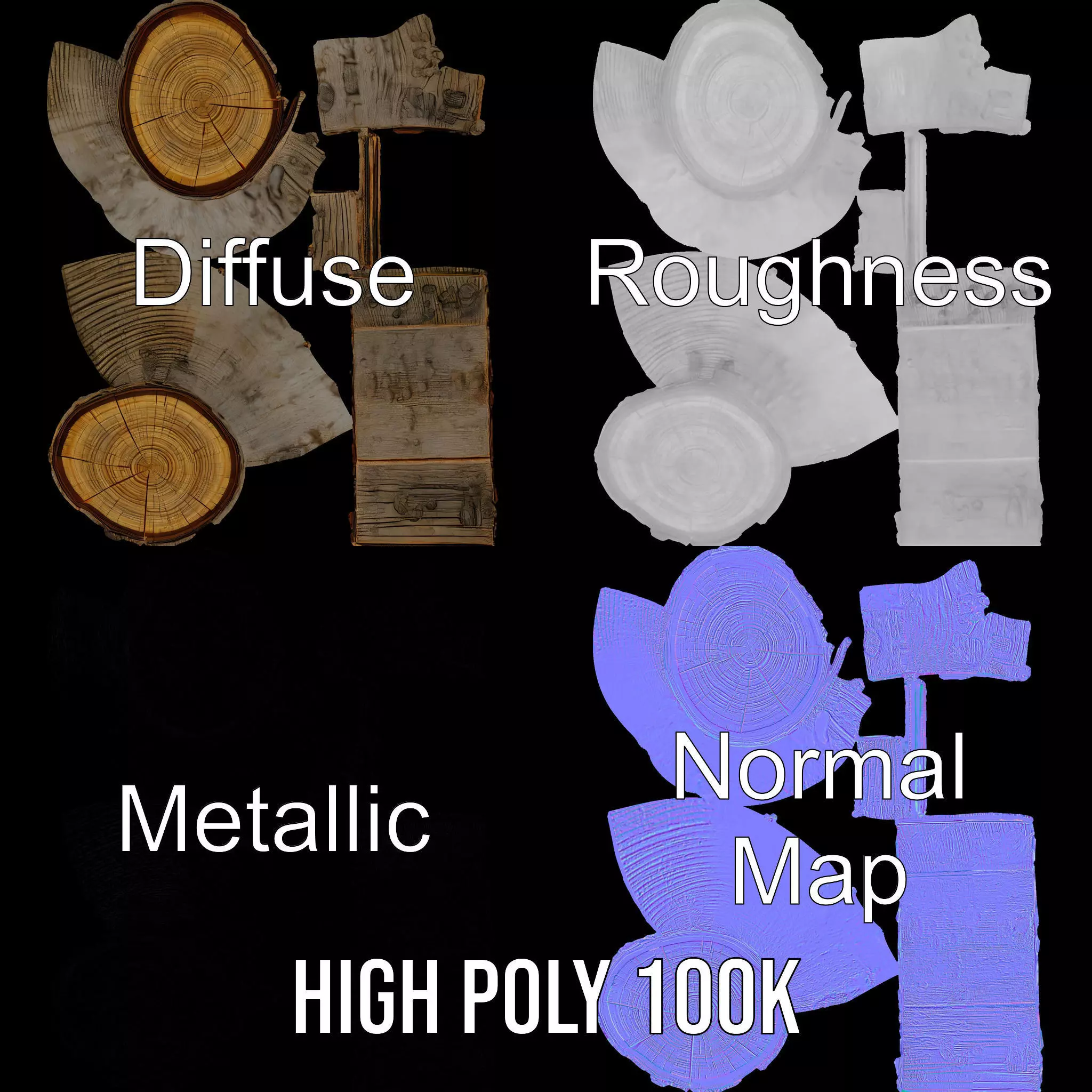 Natural Wood Log model pack Low-poly 3D model_3